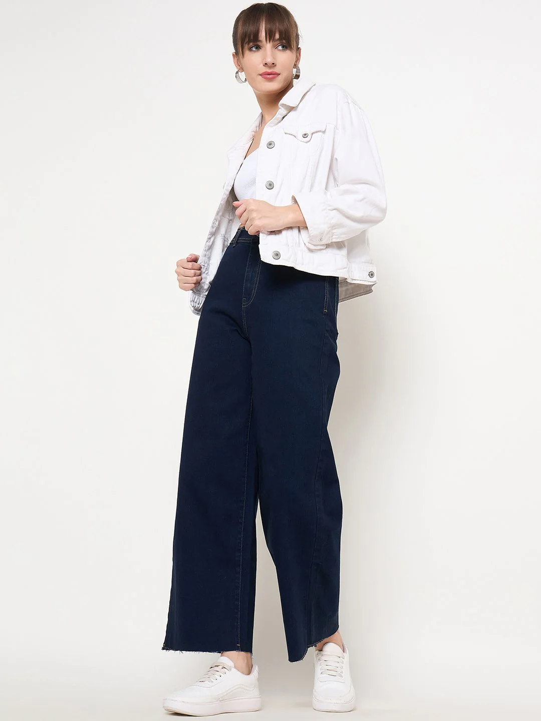 Madame Deep Blue Wide Leg Cotton Blend Denim - Image 2