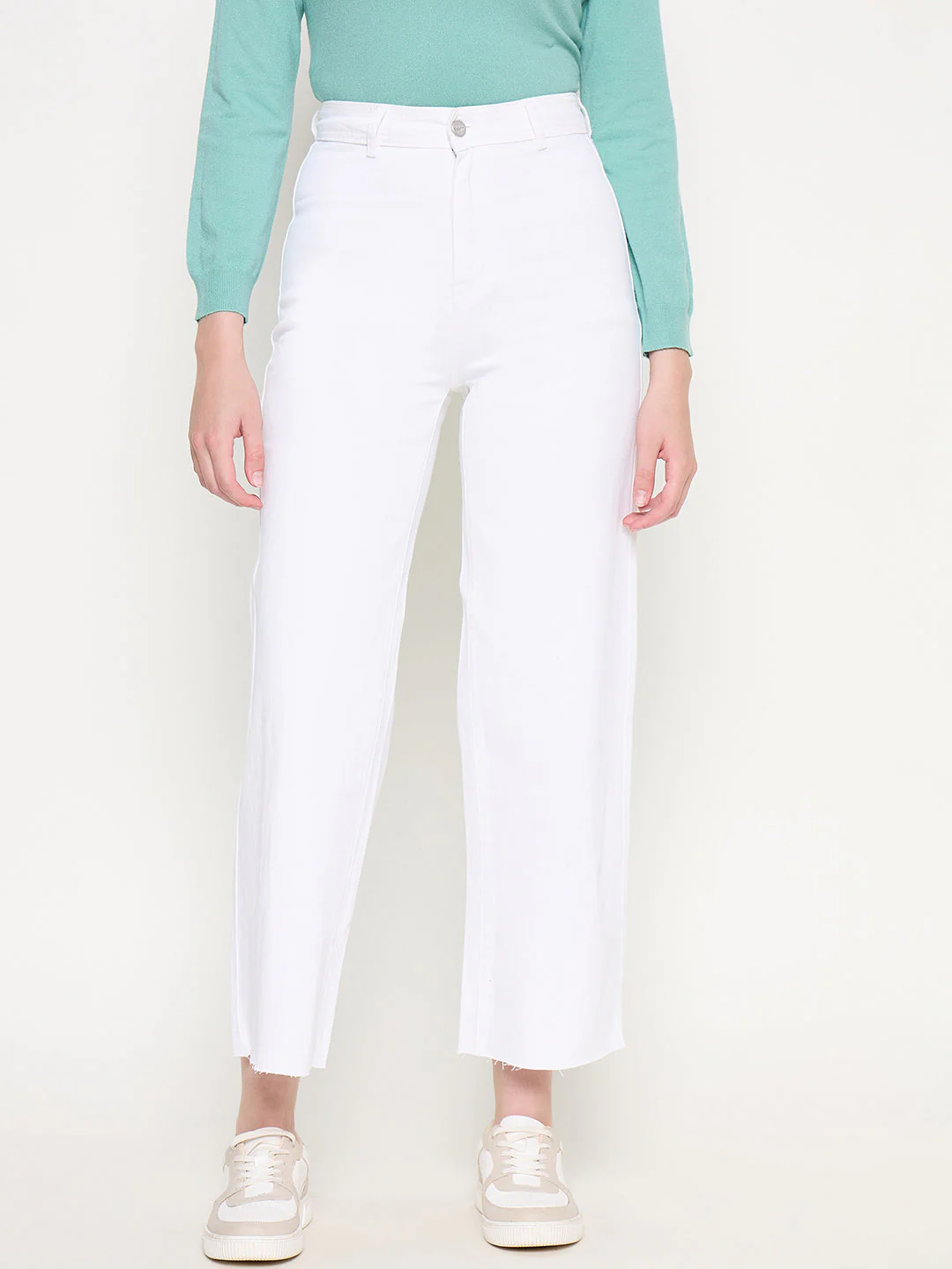 Madame White Wide Leg Cotton Blend Denim - Image 2