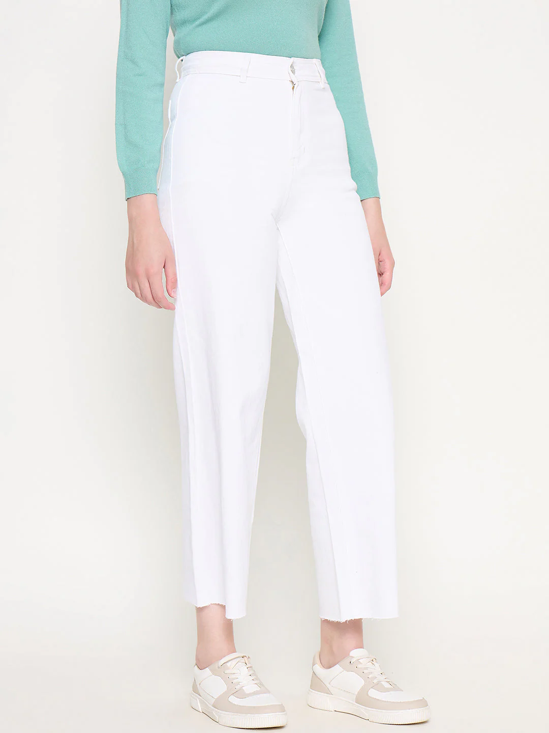 Madame White Wide Leg Cotton Blend Denim - Image 3