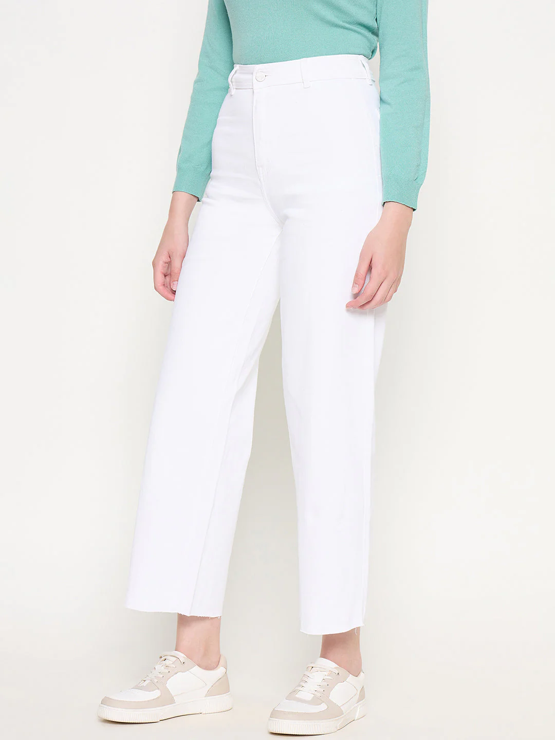 Madame White Wide Leg Cotton Blend Denim - Image 4