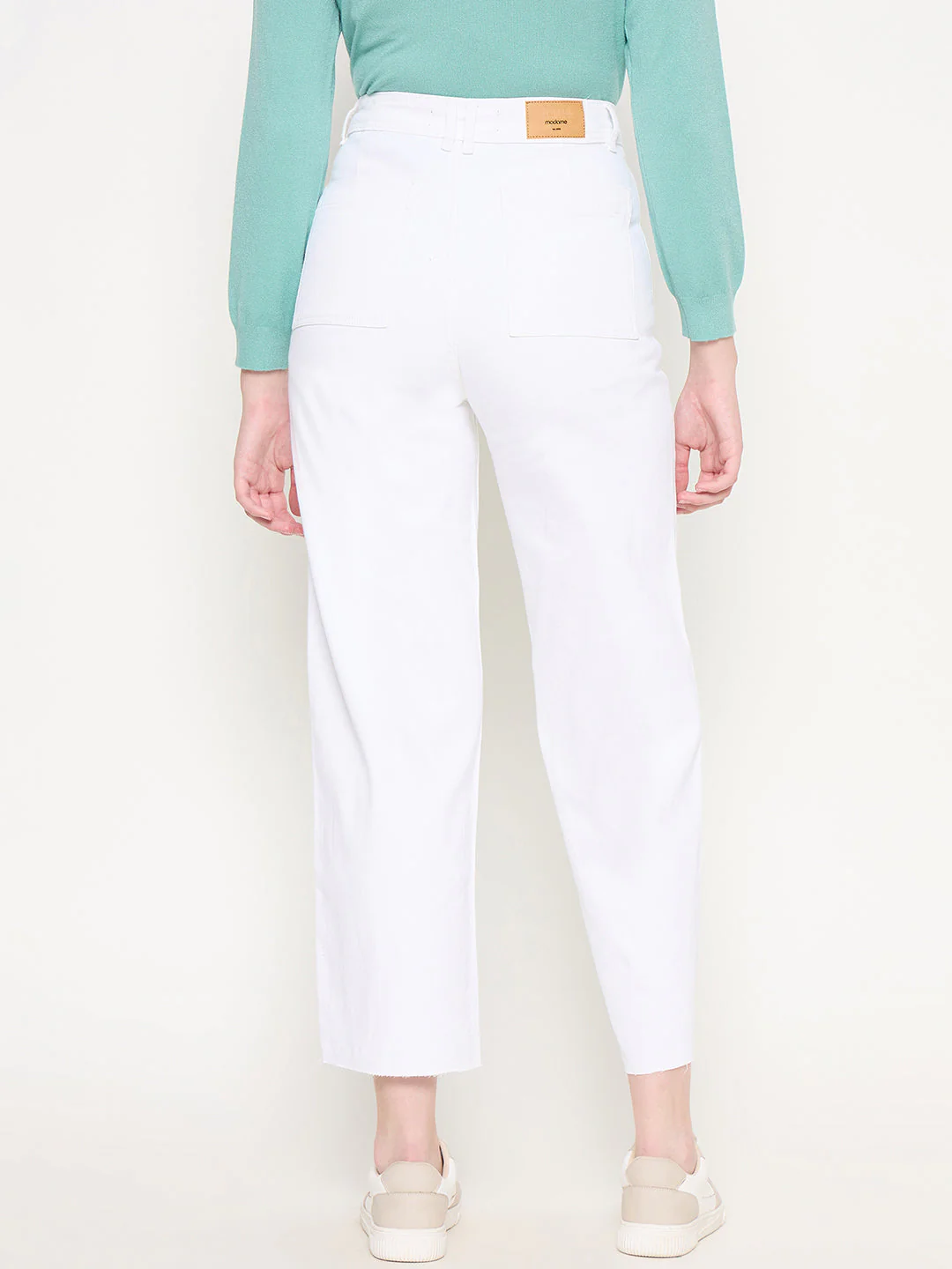 Madame White Wide Leg Cotton Blend Denim - Image 5