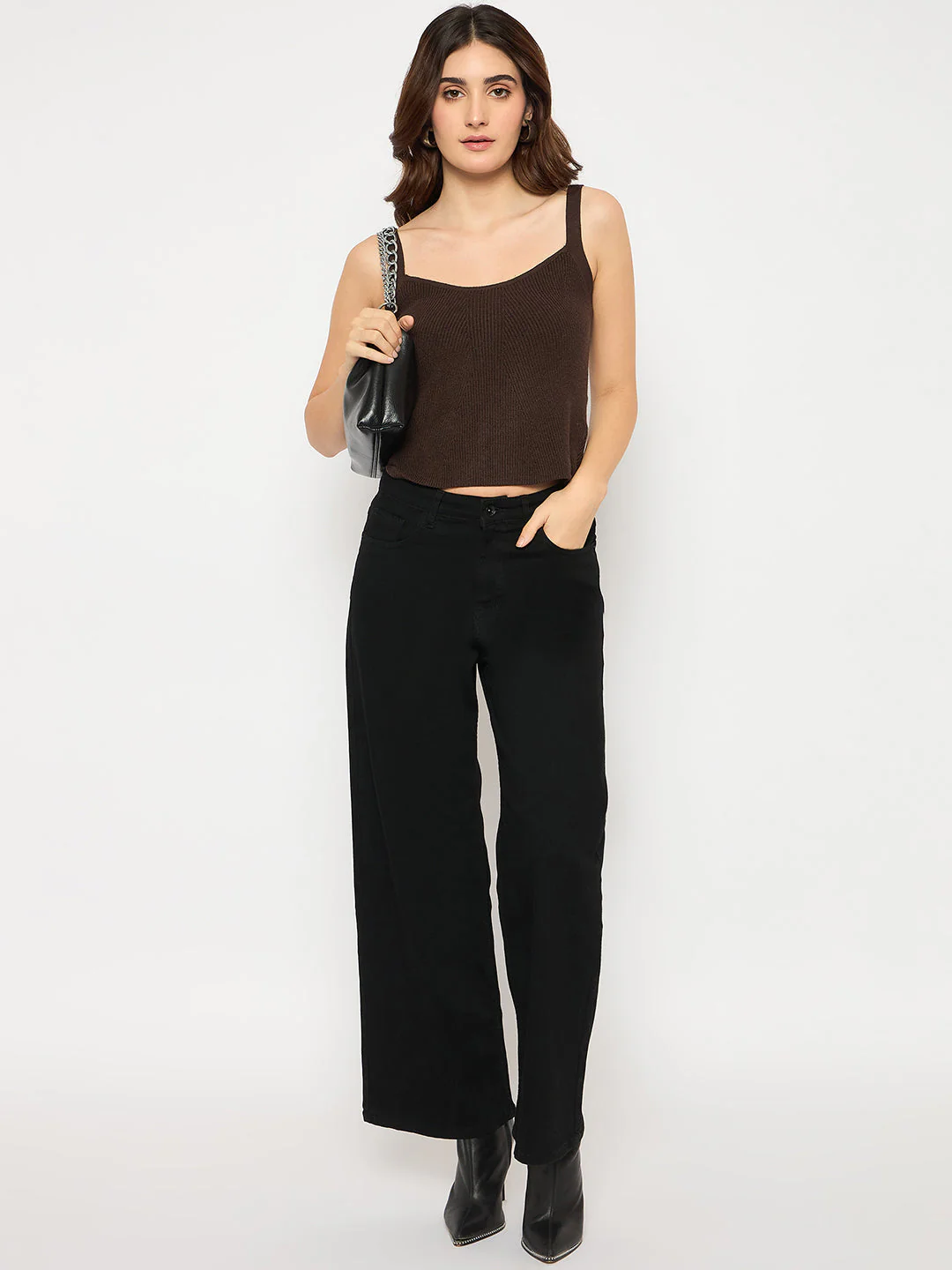 Madame Cotton Blend Wide Leg Black Denim Jeans - Image 2
