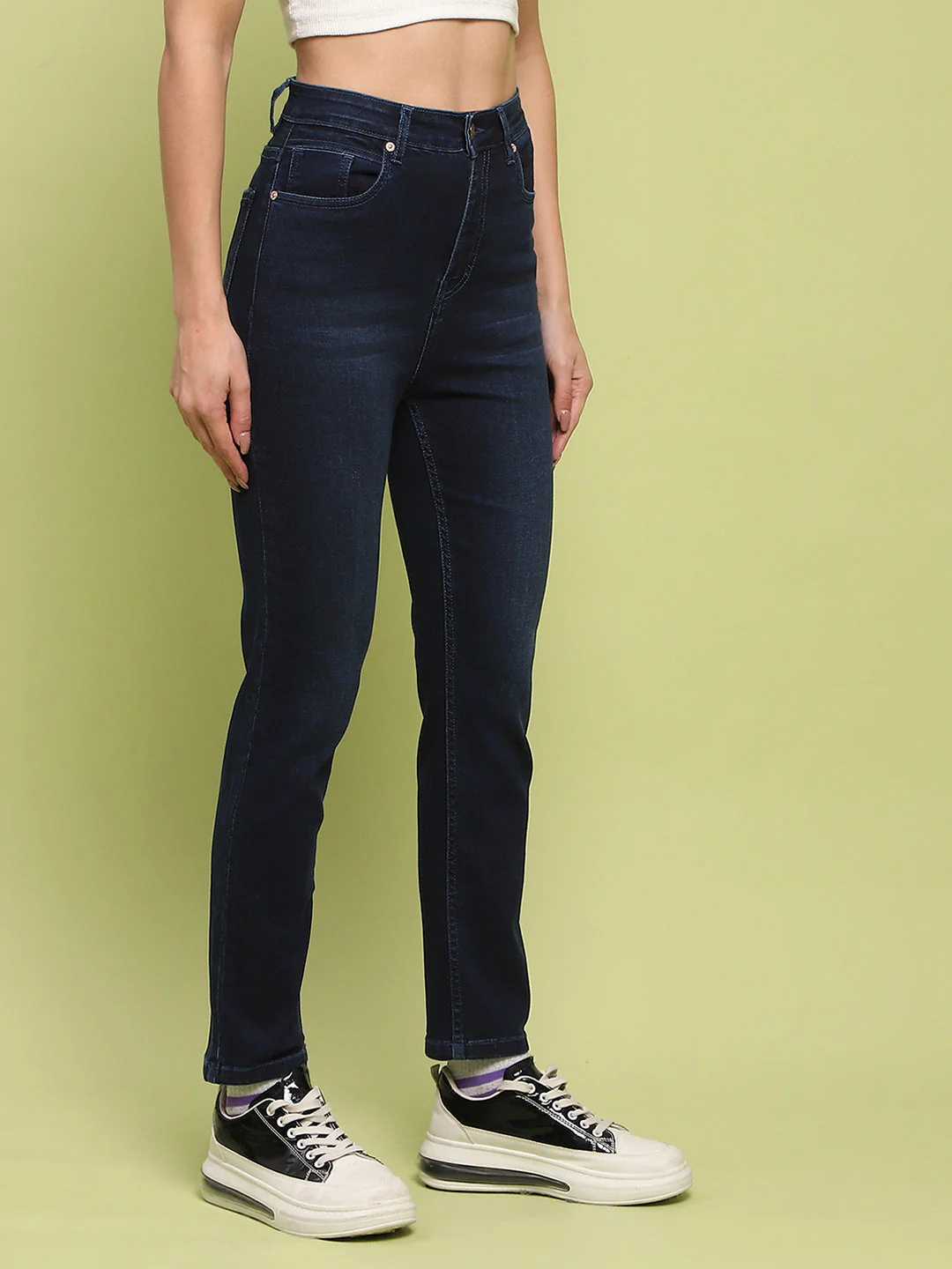 Madame Whiskered Dark Blue Cotton Denim Jeans - Image 4