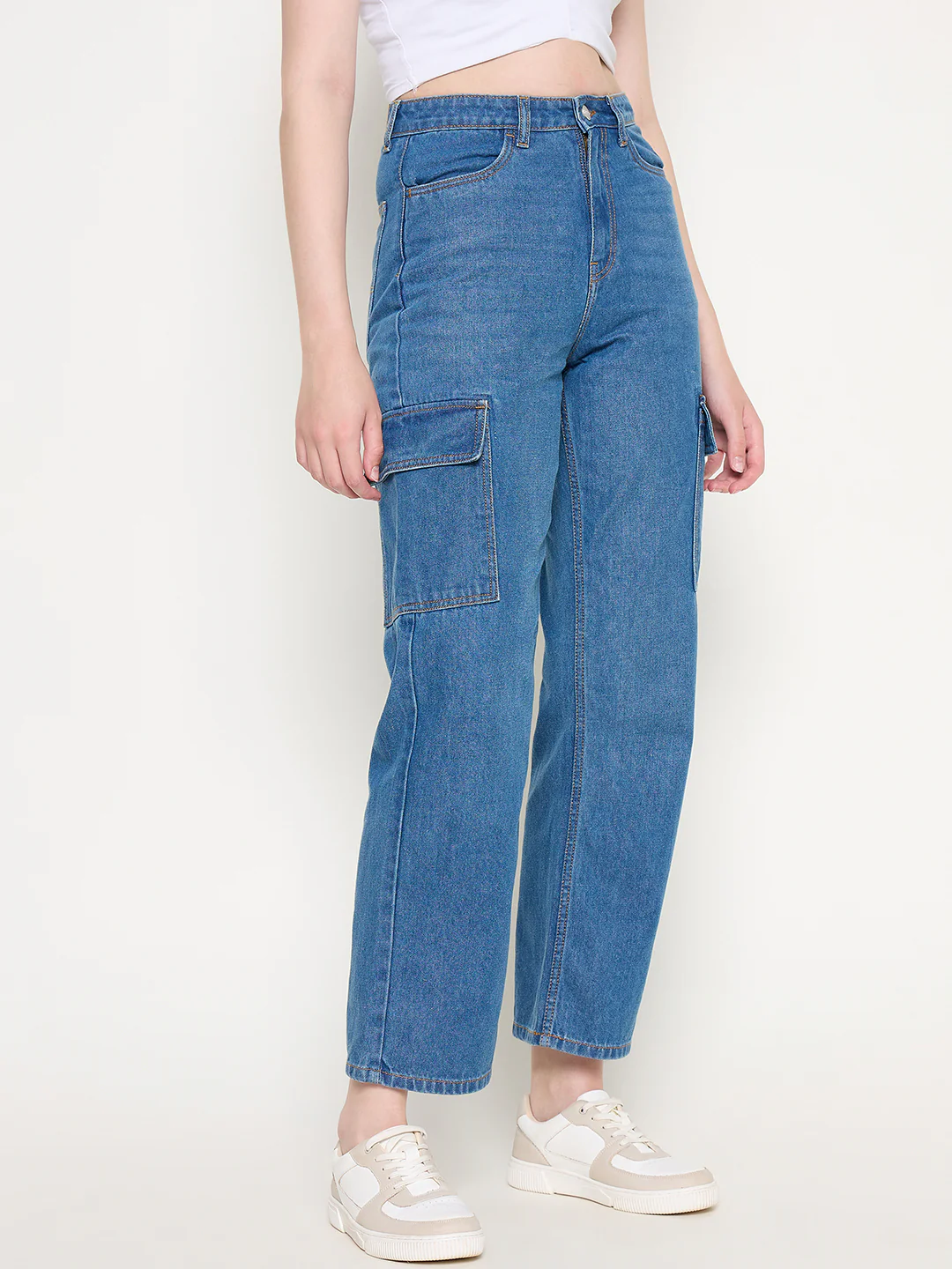 Madame Cotton Straight Fit Mid Blue Denim - Image 2