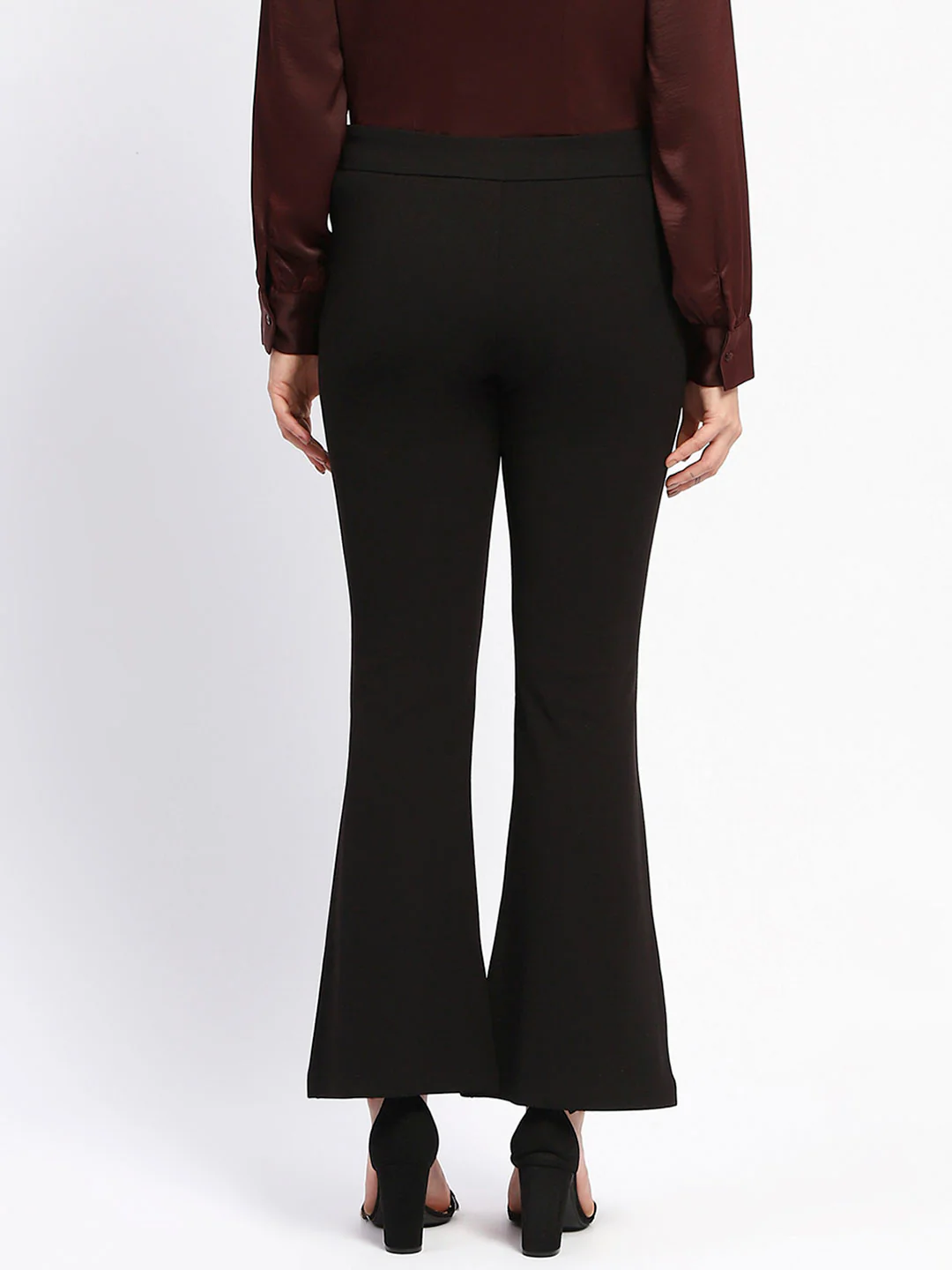 Madame Elasticated Waist Front Pleated Flared Black Trousers - Image 4