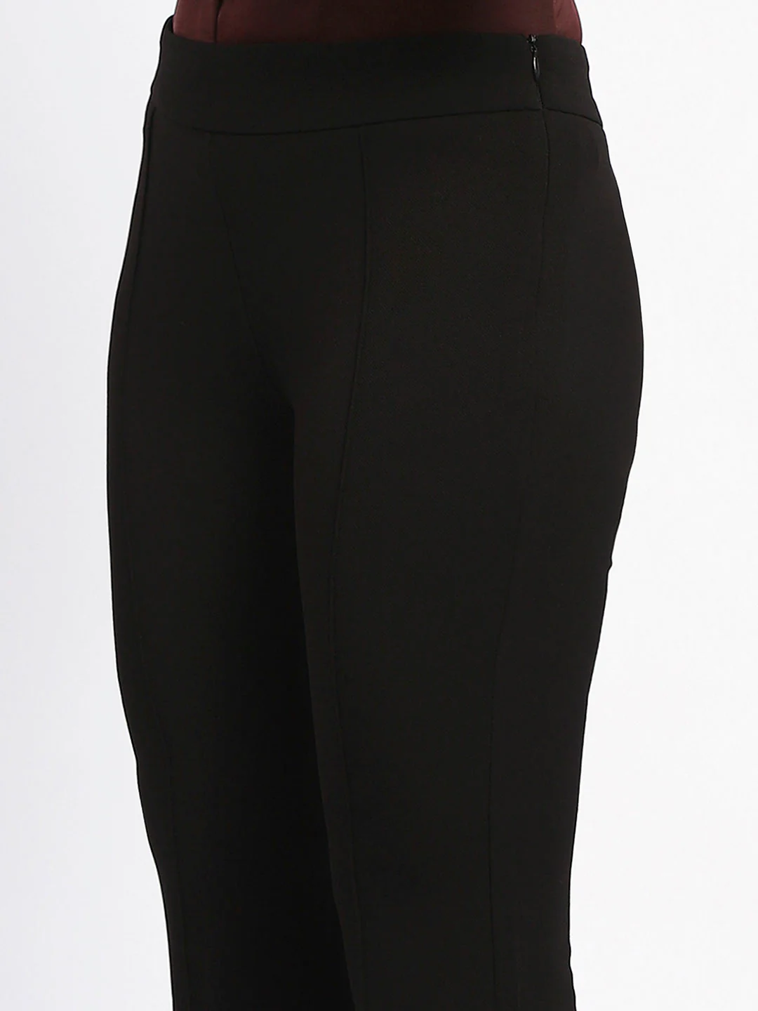 Madame Elasticated Waist Front Pleated Flared Black Trousers - Image 6