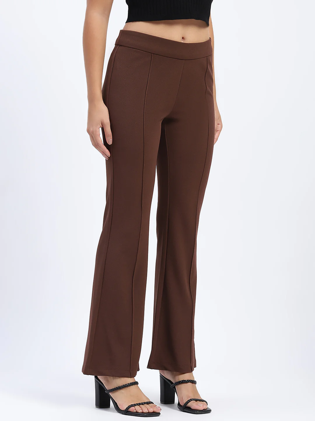 Madame Single Pleated Brown Flared Trousers - Image 3