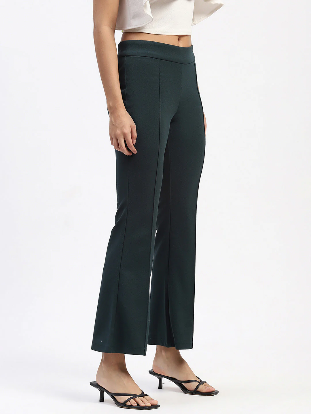 Madame Single Pleated Green Flared Trousers - Image 3