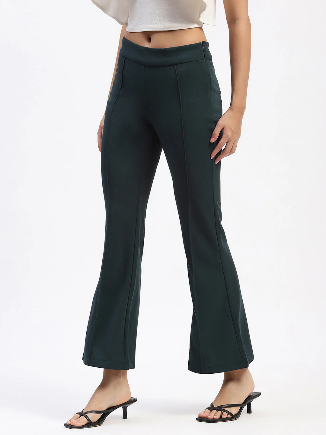 Madame Single Pleated Green Flared Trousers - Image 4