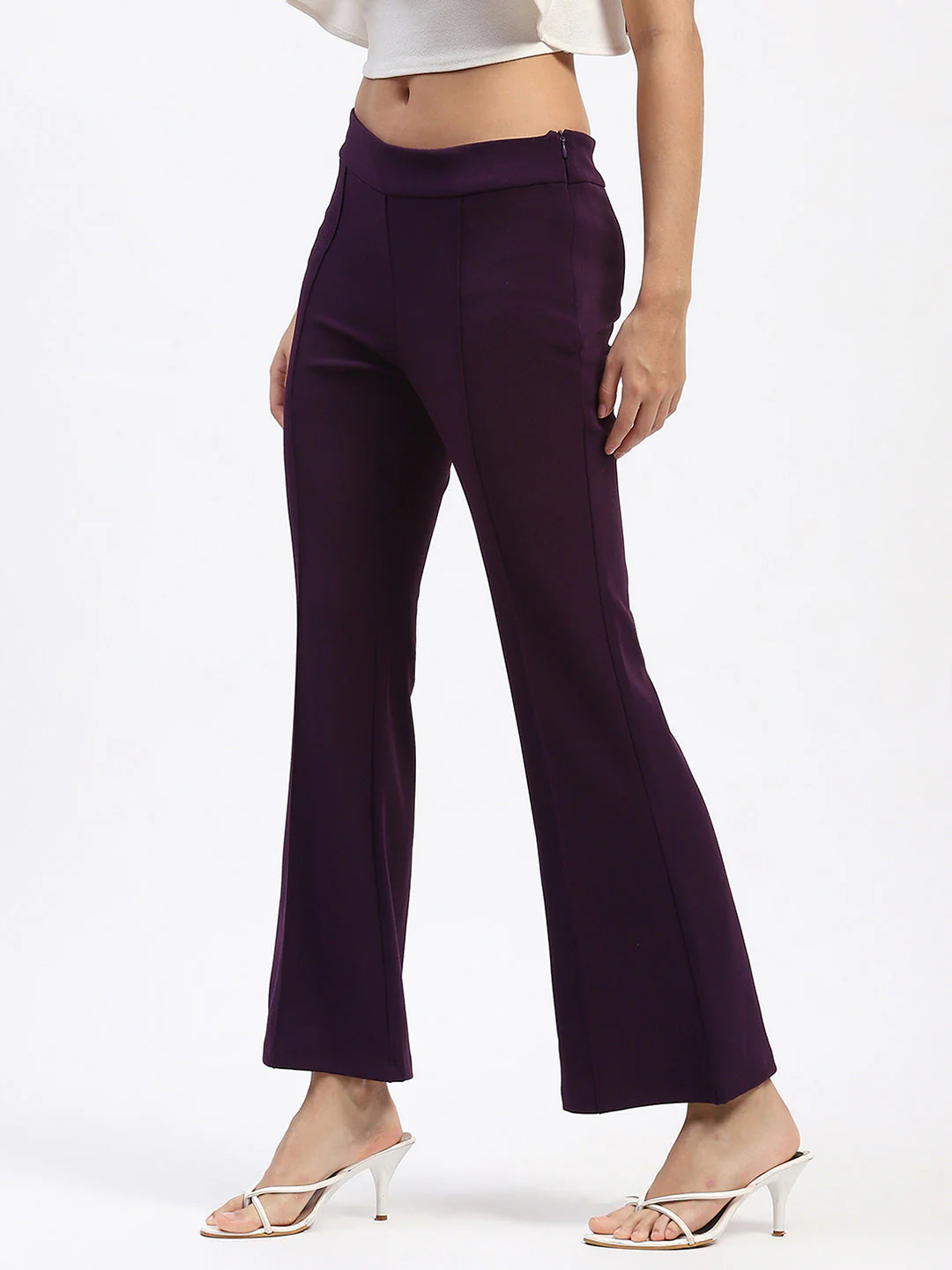 Madame Single Pleated Purple Flared Trousers - Image 4