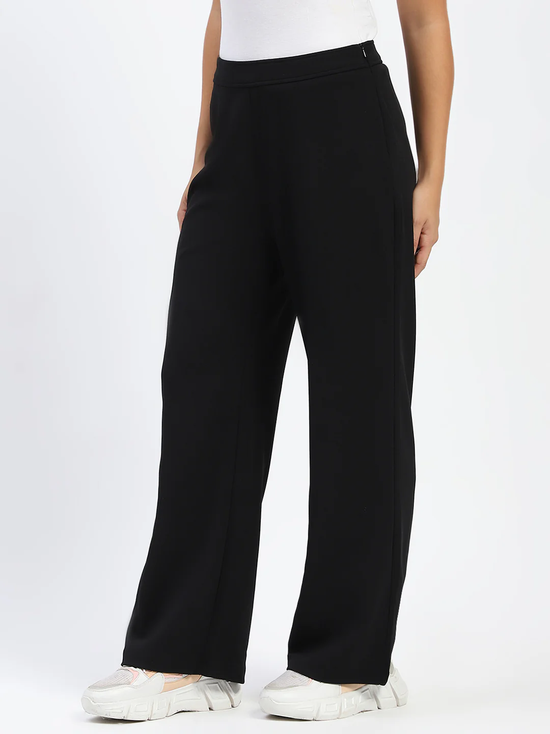 Madame Wide Legged Solid Black Trousers - Image 2