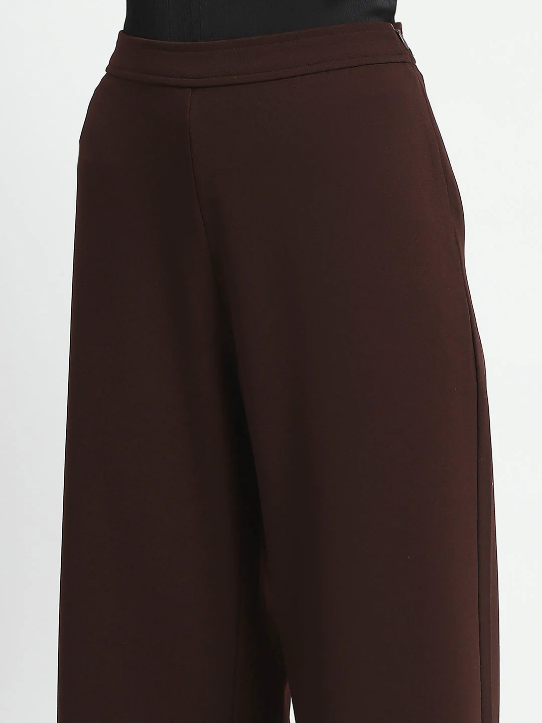 Madame Straight Fit Elasticated Waist Solid Coffee Trousers - Image 6