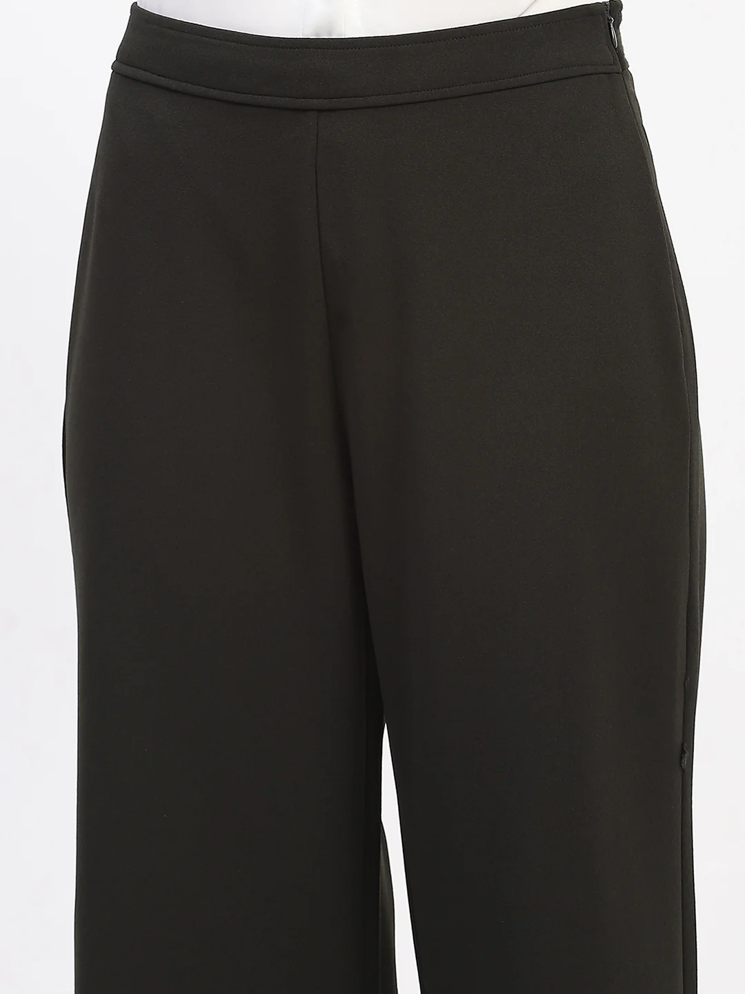Madame Wide Legged Solid Olive Trousers - Image 6