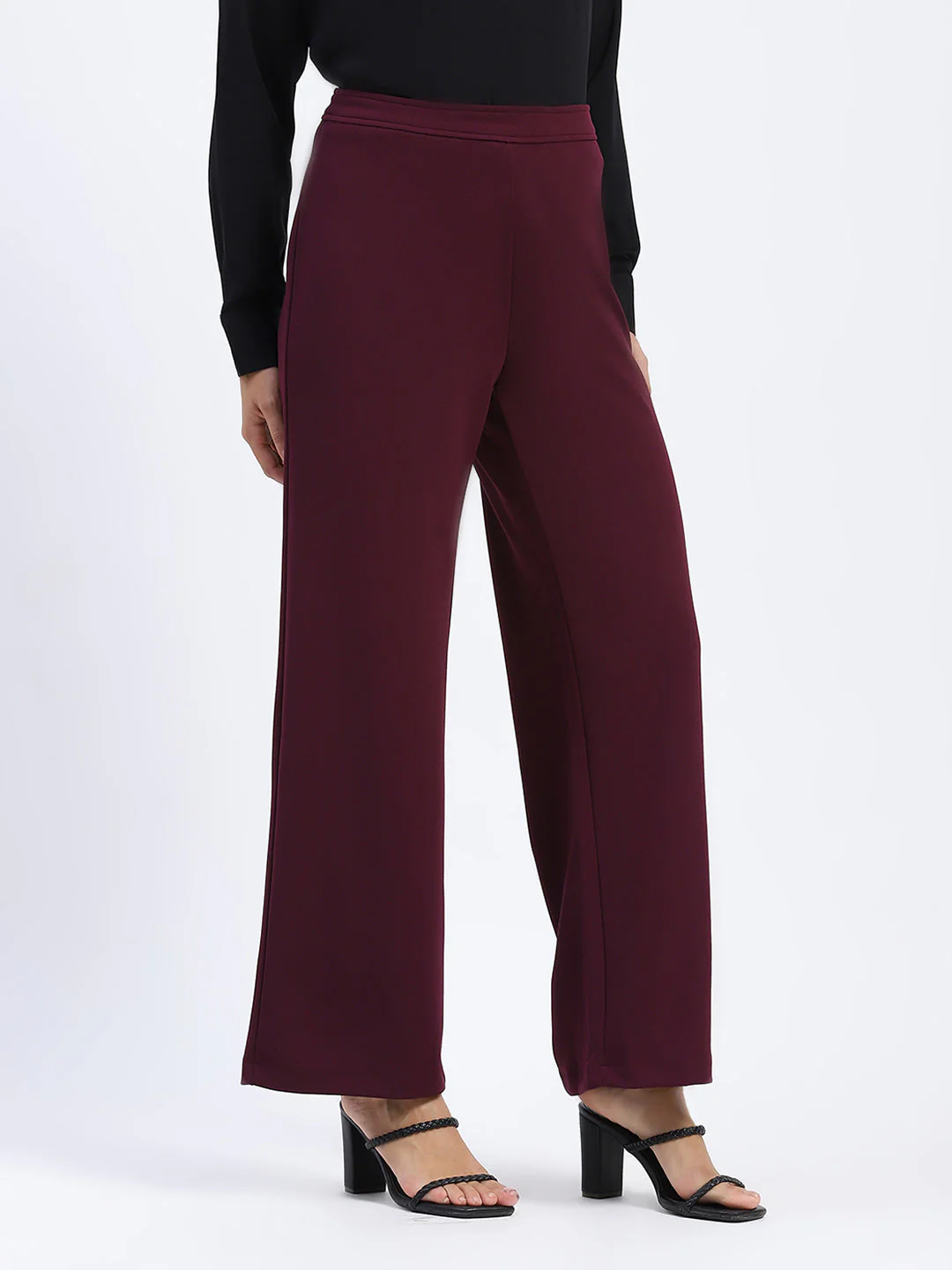 Madame Wide Legged Solid Plum Trousers - Image 3