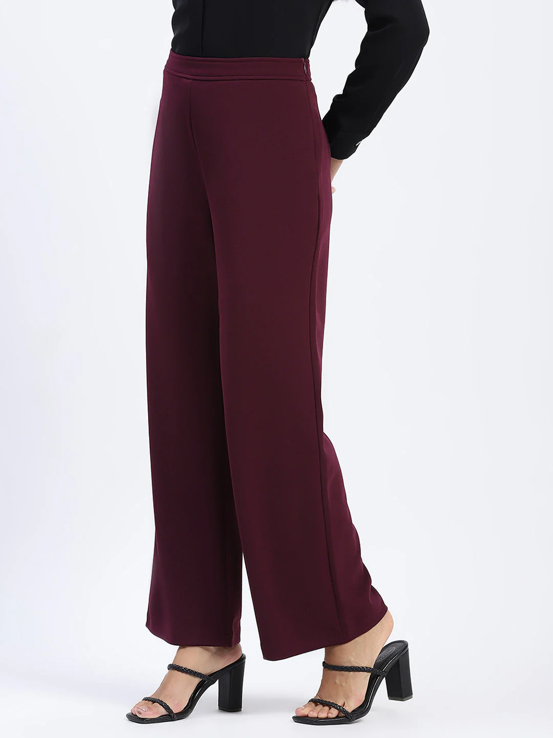 Madame Wide Legged Solid Plum Trousers - Image 4