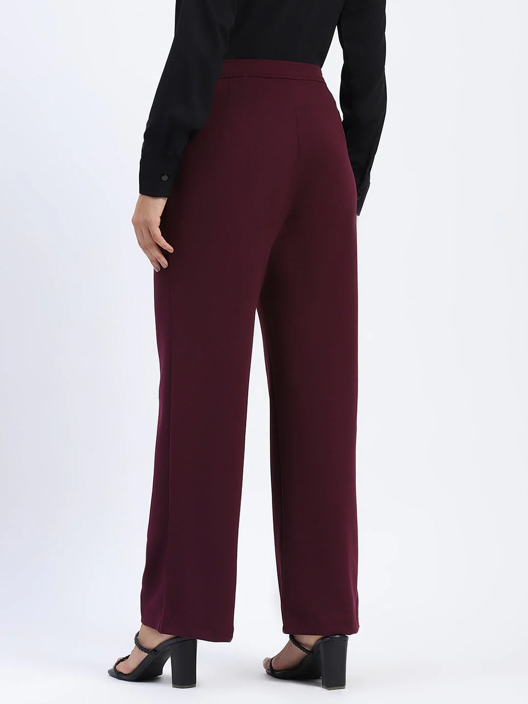 Madame Wide Legged Solid Plum Trousers - Image 5