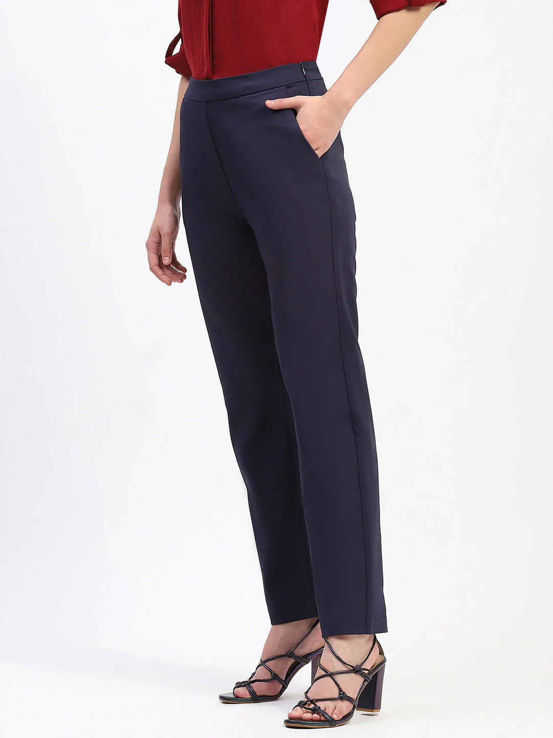 Madame Straight Fit Navy Trousers - Image 4