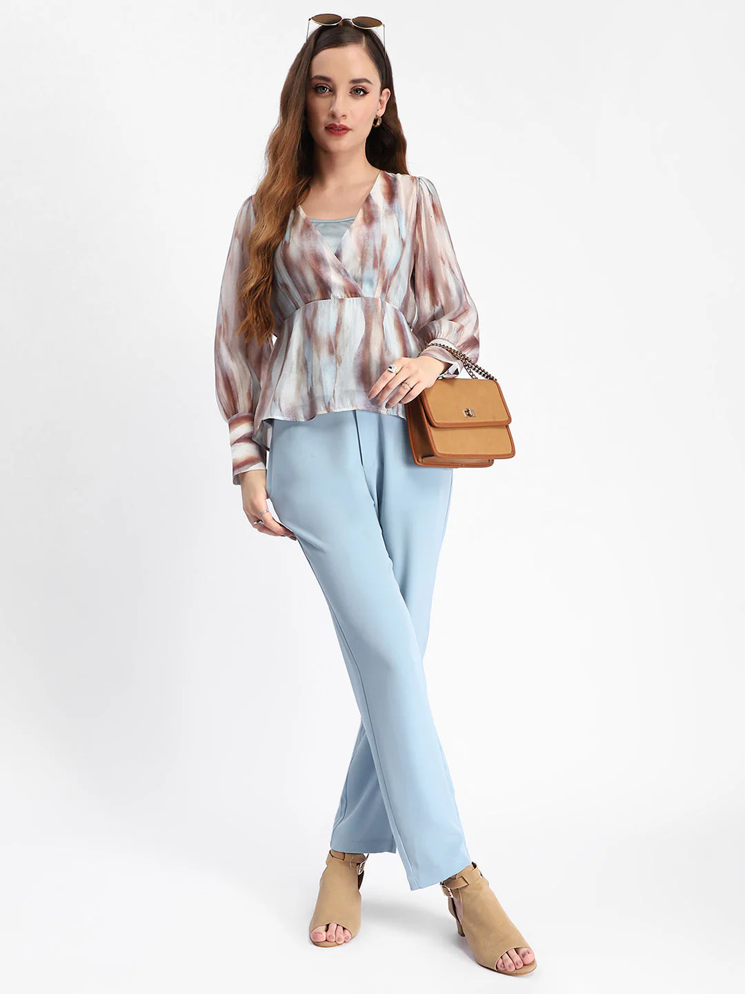 Madame Sky Blue Tapered Fit Trousers - Image 2