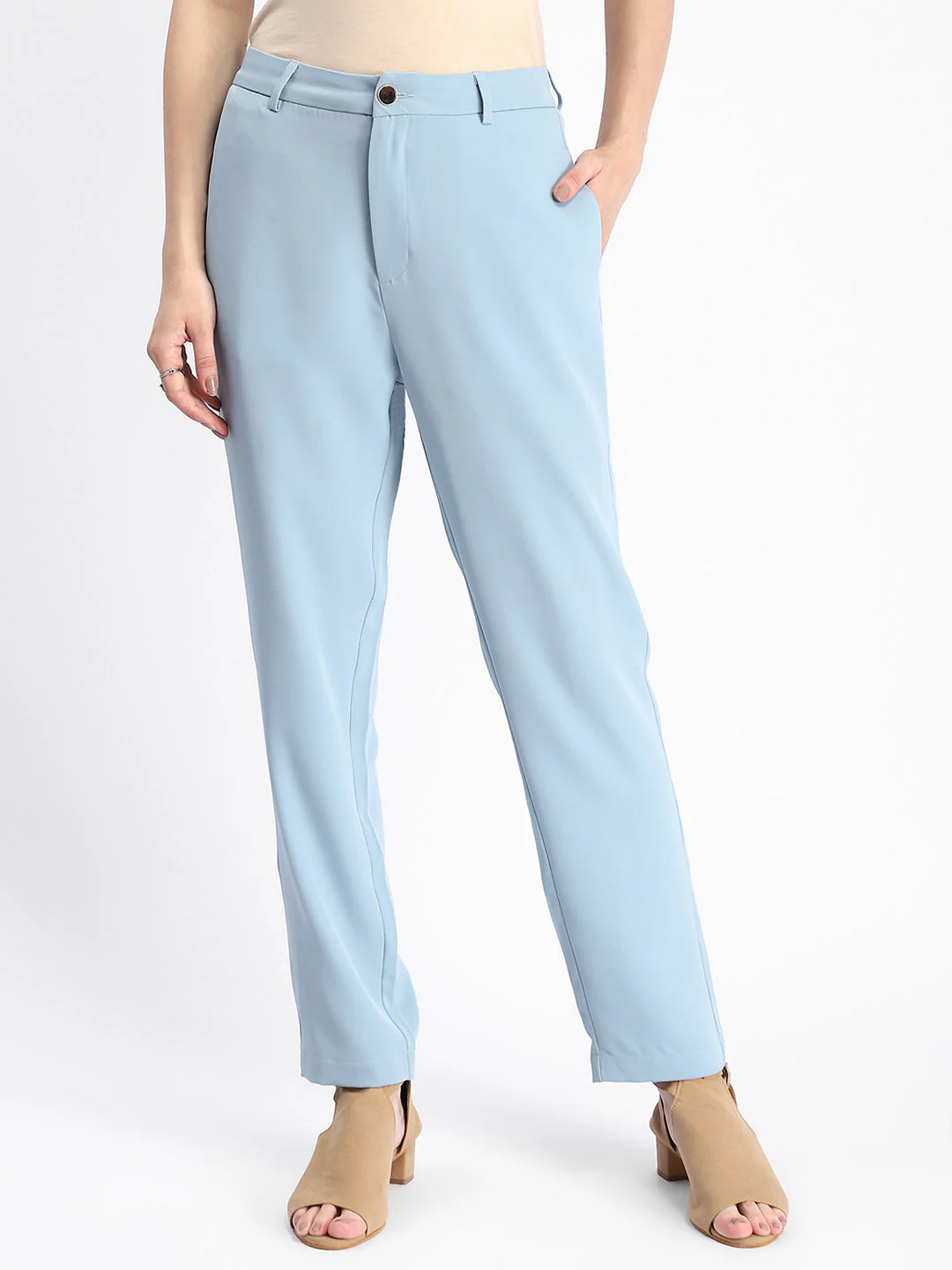 Madame Sky Blue Tapered Fit Trousers - Image 3