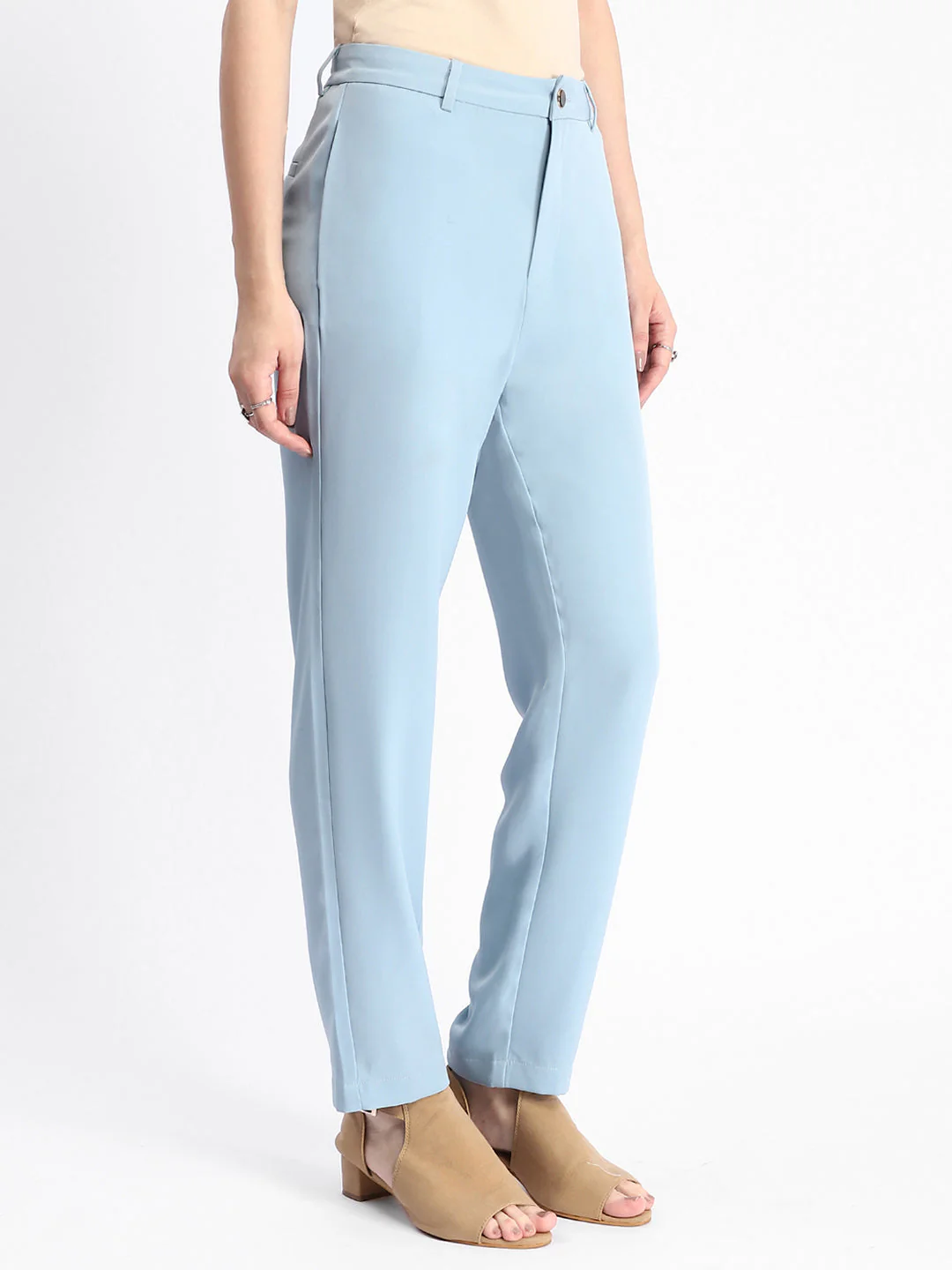 Madame Sky Blue Tapered Fit Trousers - Image 4