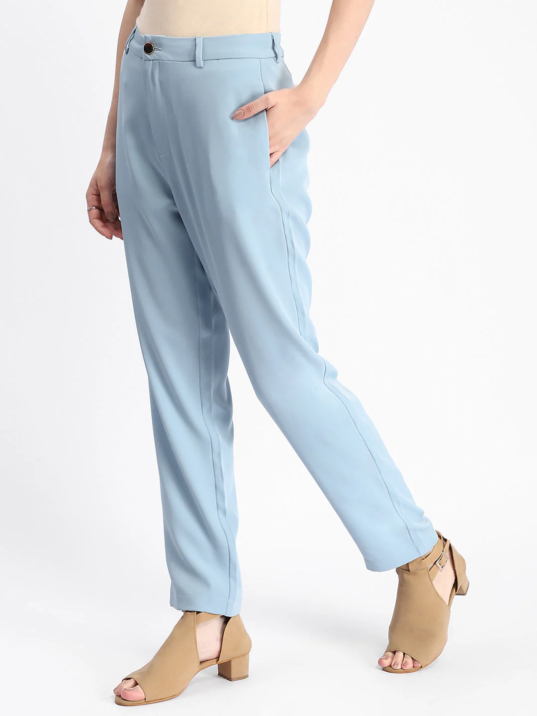 Madame Sky Blue Tapered Fit Trousers - Image 5