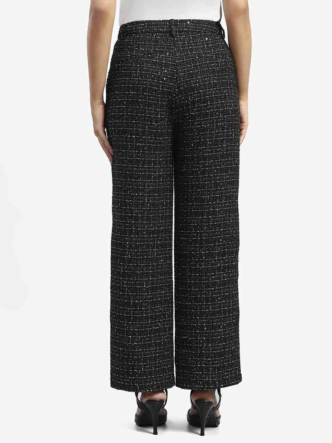Madame Black Embellished Button Straight Fit Tweed Trousers - Image 5