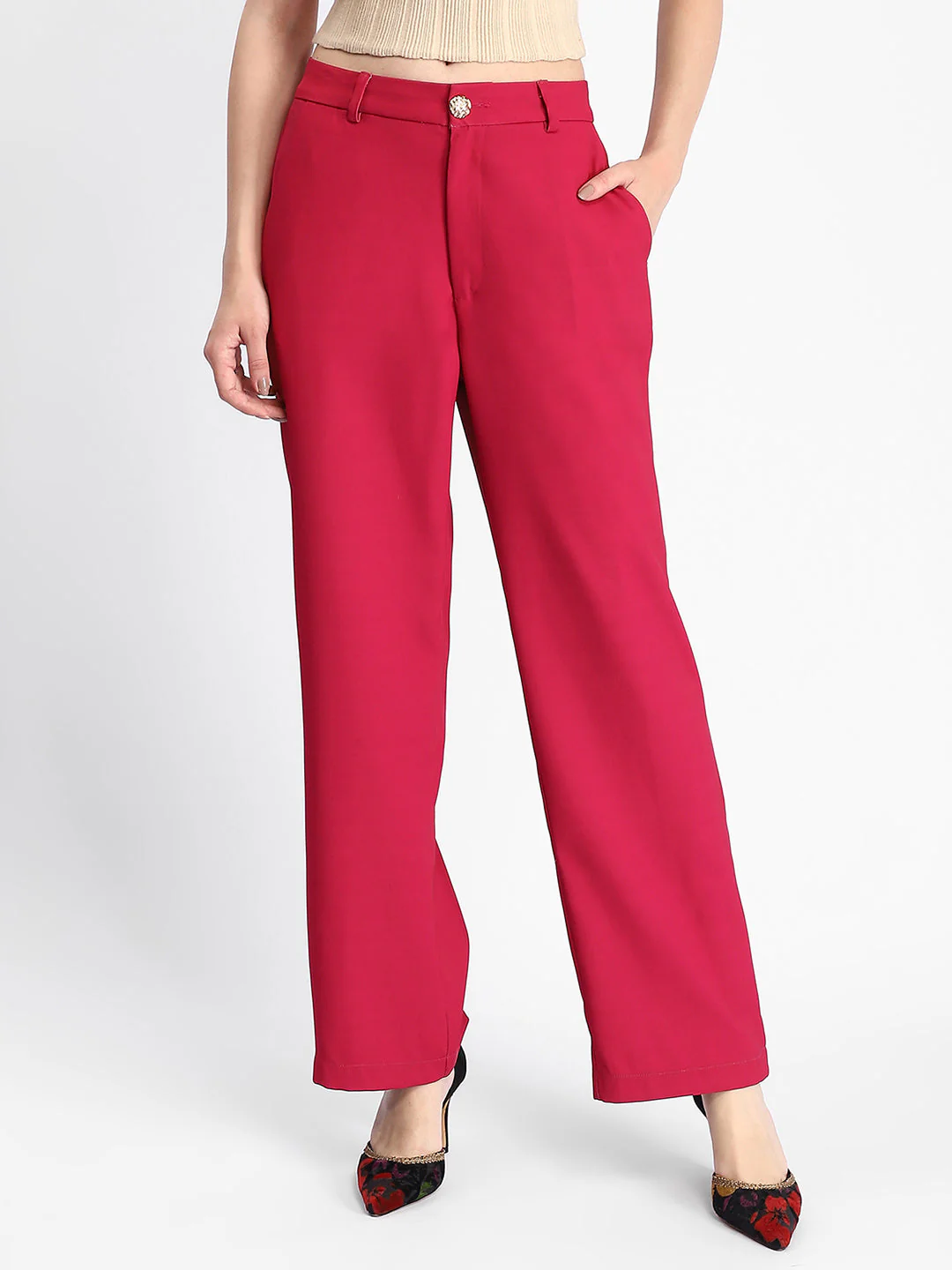 Madame Straight Fit Flared Hot Pink Trousers - Image 3
