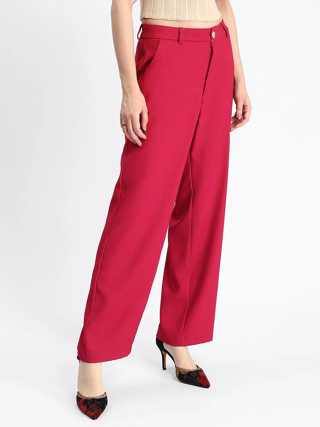 Madame Straight Fit Flared Hot Pink Trousers - Image 4