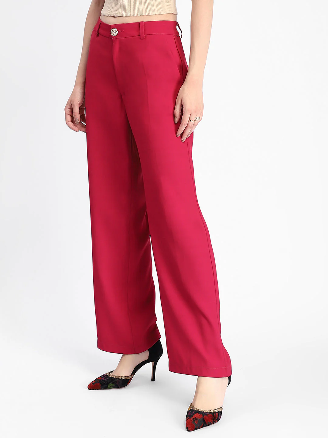Madame Straight Fit Flared Hot Pink Trousers - Image 5