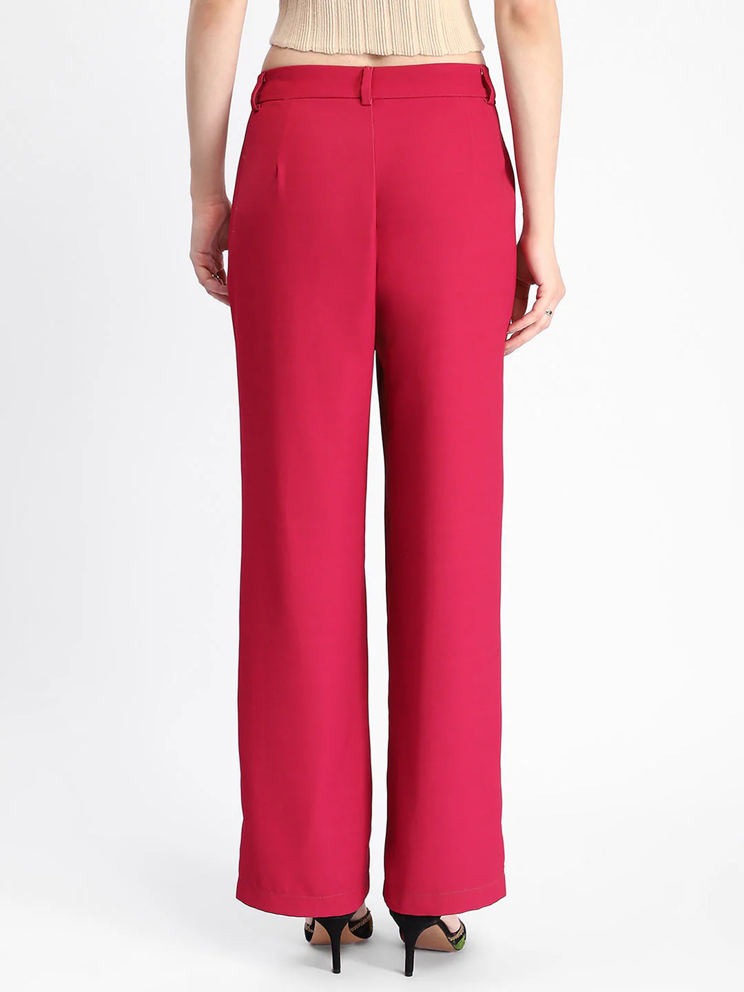 Madame Straight Fit Flared Hot Pink Trousers - Image 6
