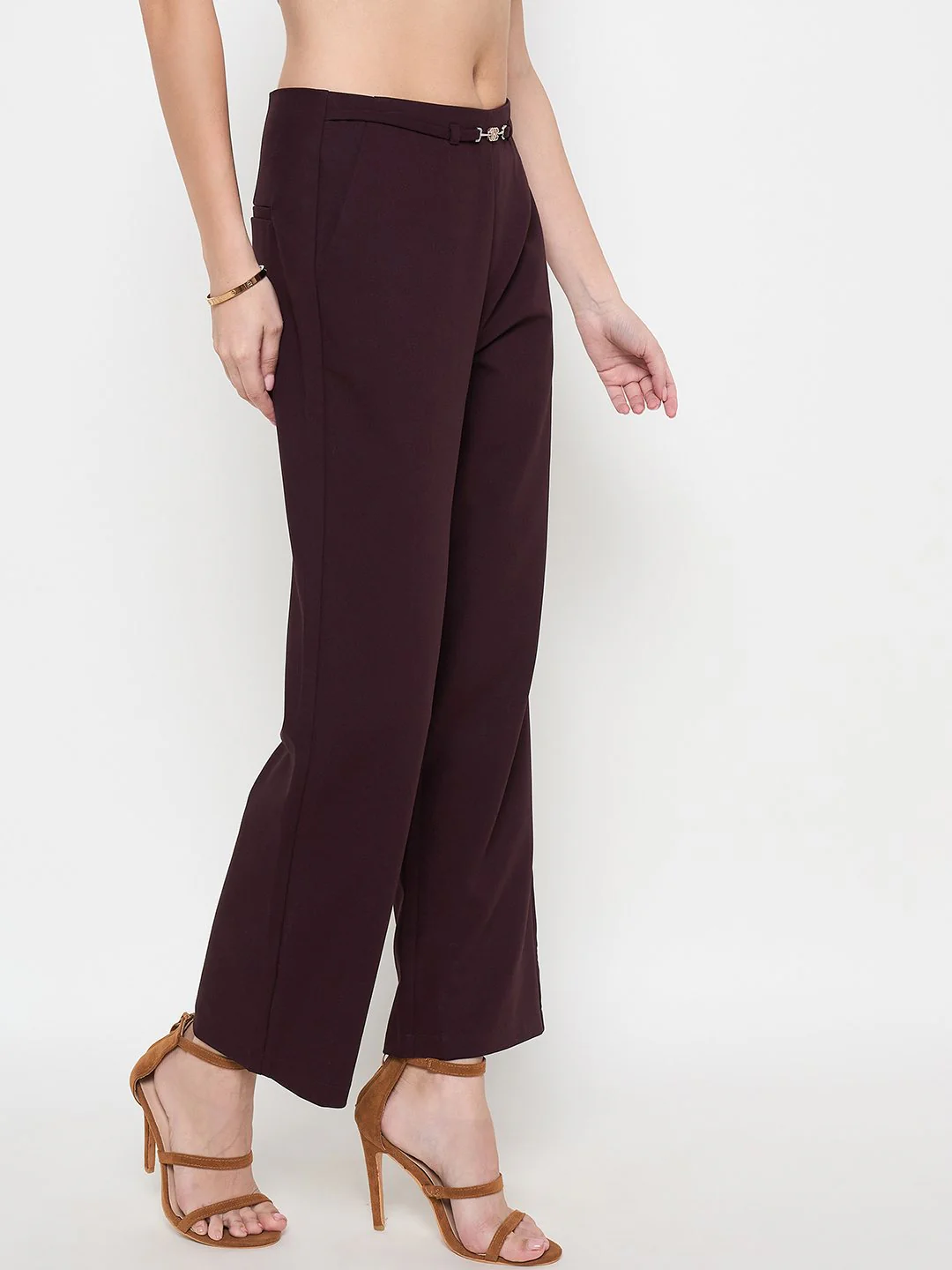 Madame Belted Straight Fit Wine Trousers - Image 3