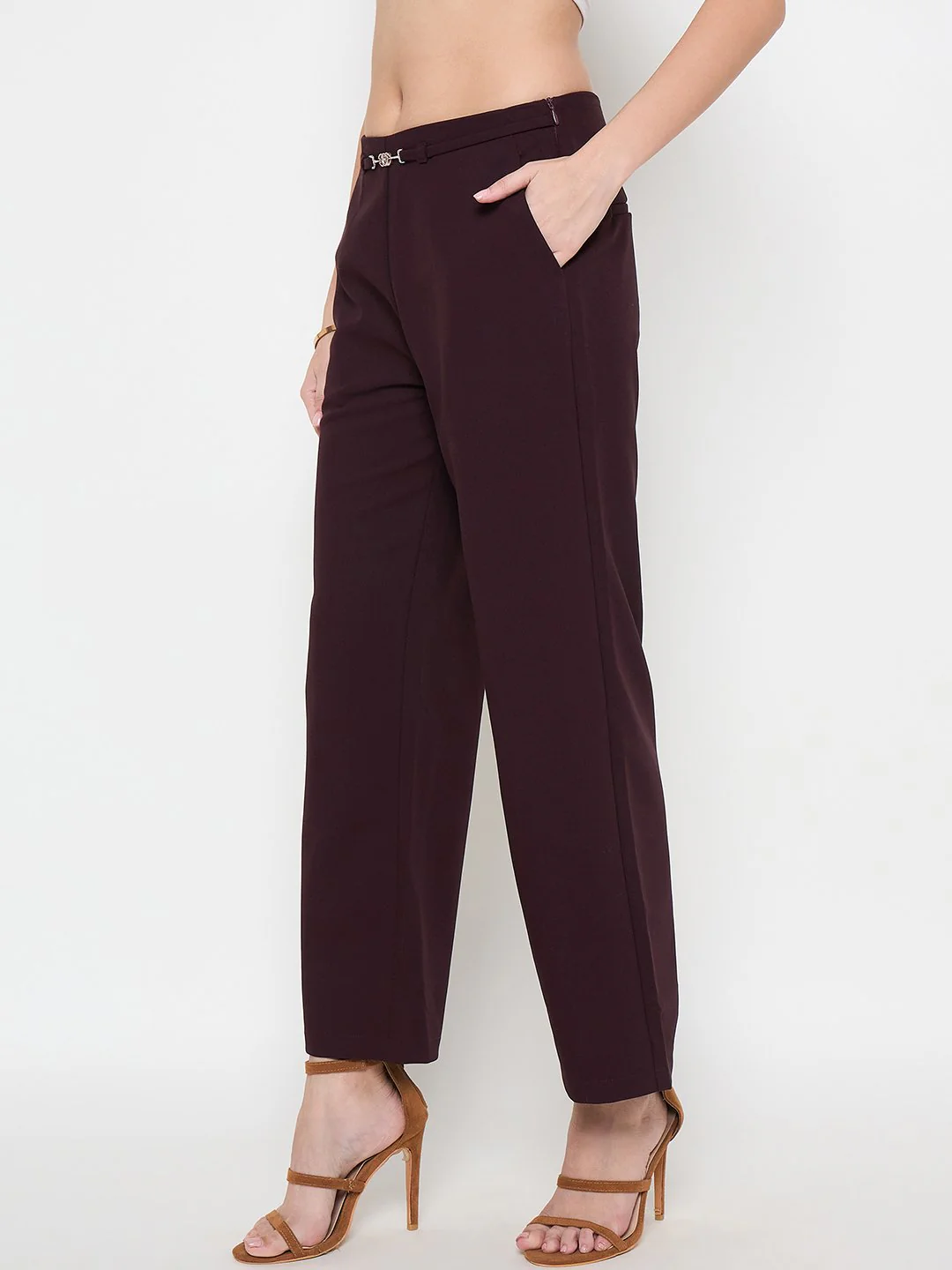 Madame Belted Straight Fit Wine Trousers - Image 4