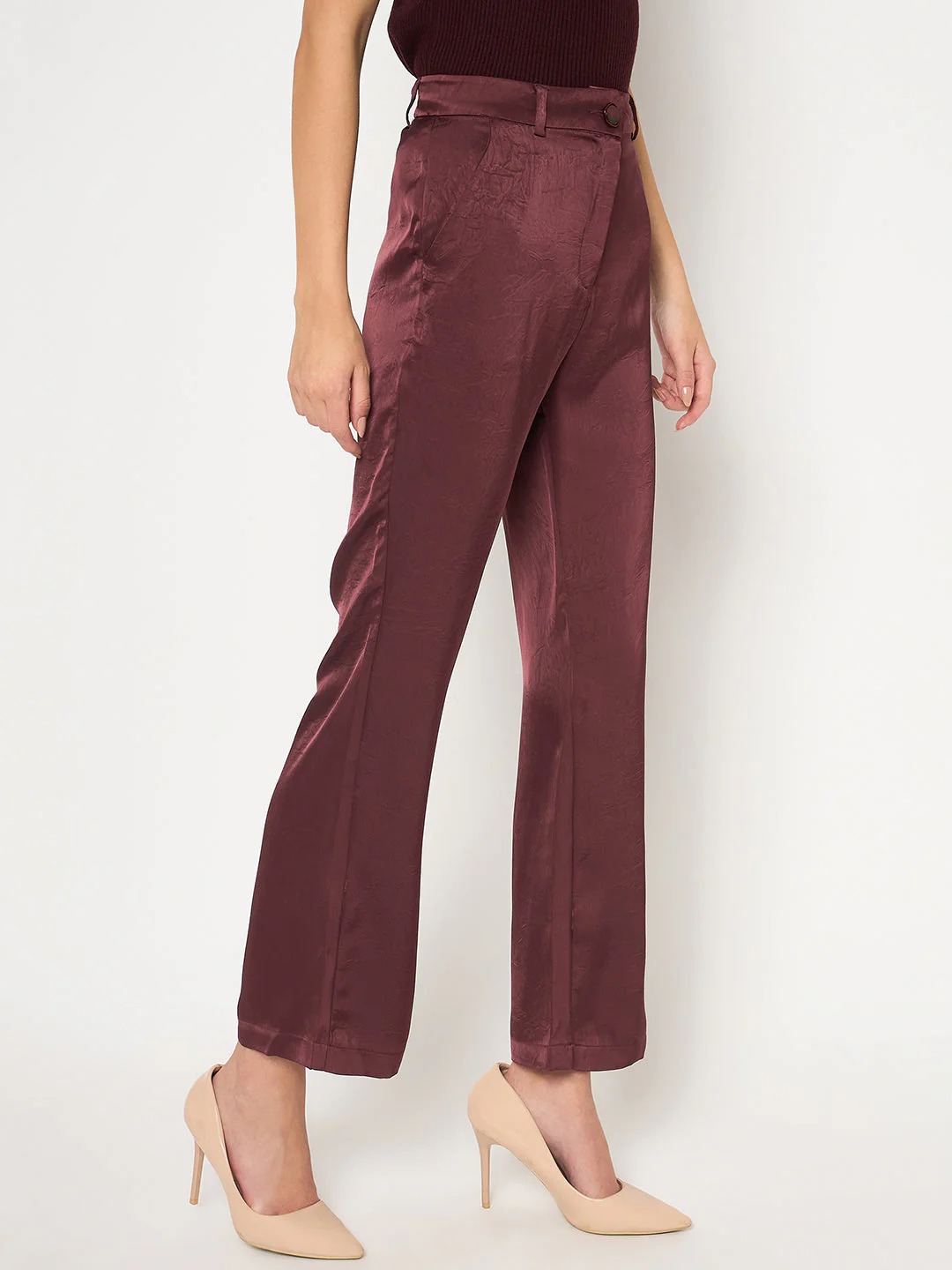 Madame Straight Fit Solid Maroon Trousers - Image 4