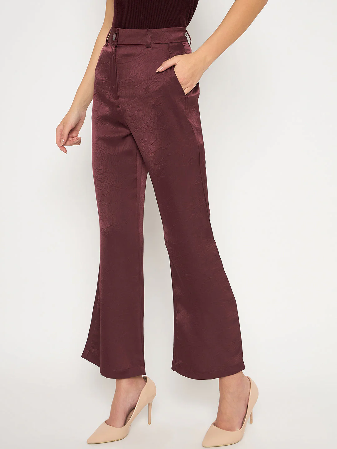 Madame Straight Fit Solid Maroon Trousers - Image 5