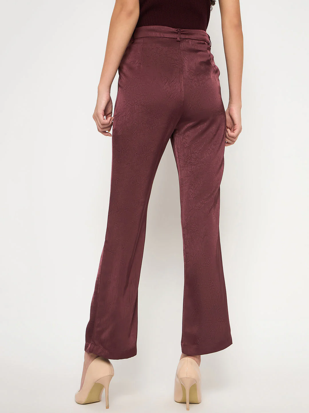 Madame Straight Fit Solid Maroon Trousers - Image 6