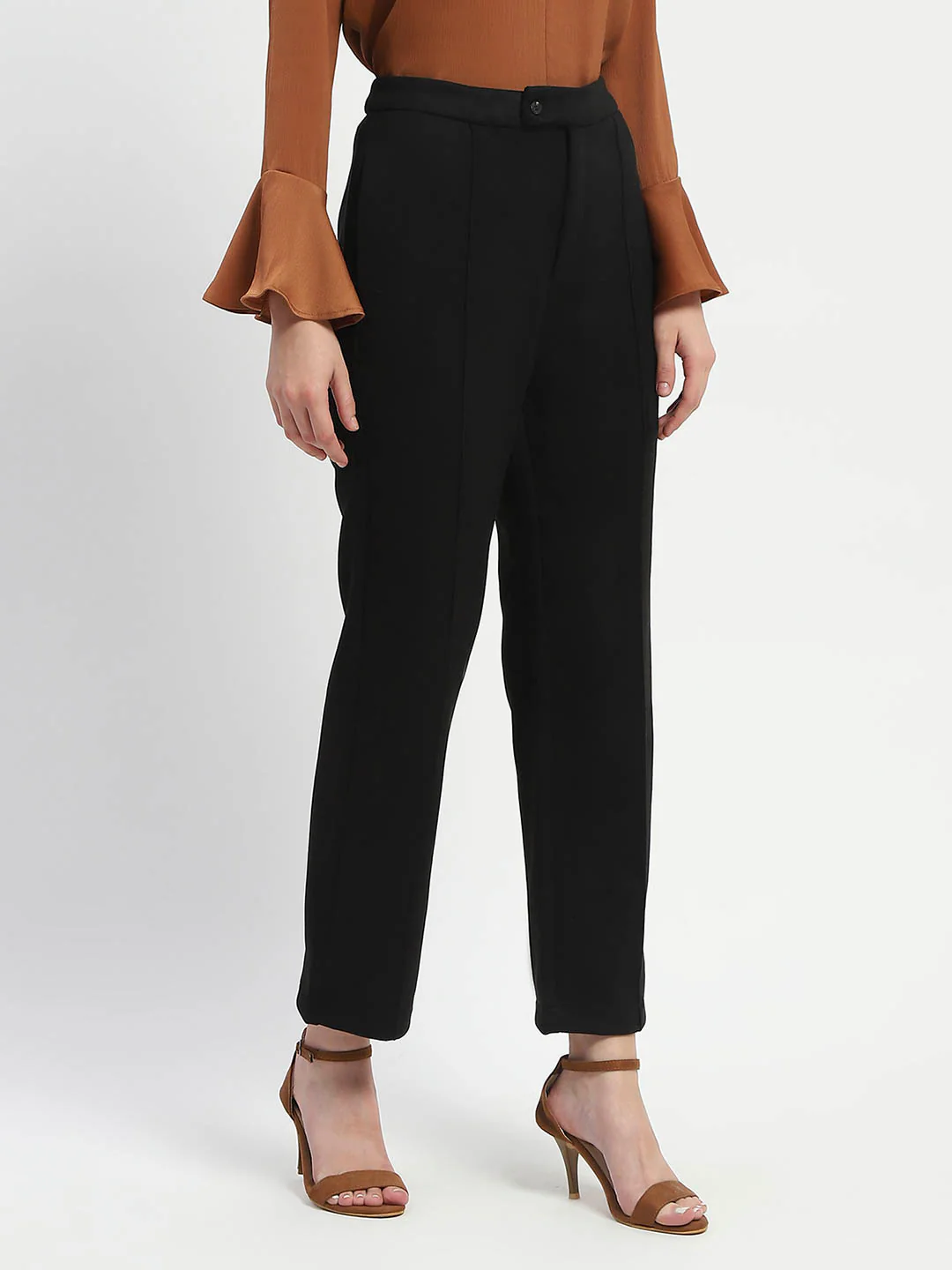 Madame Solid Black Pleated Gurkha Trousers - Image 3