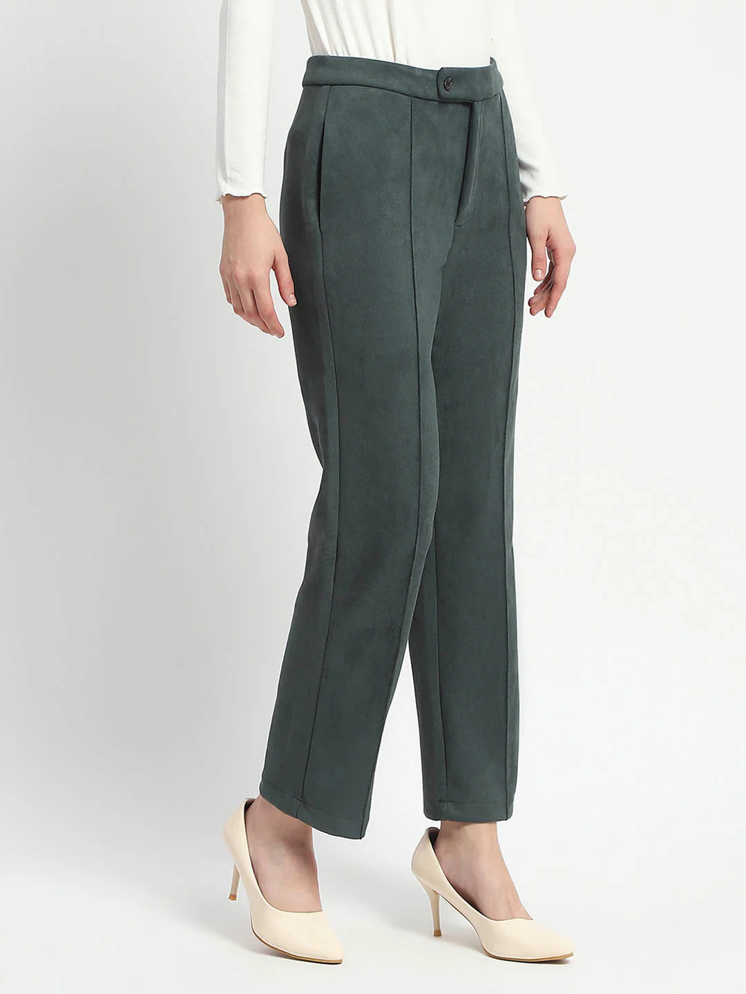 Madame Solid Green Pleated Gurkha Trousers - Image 3