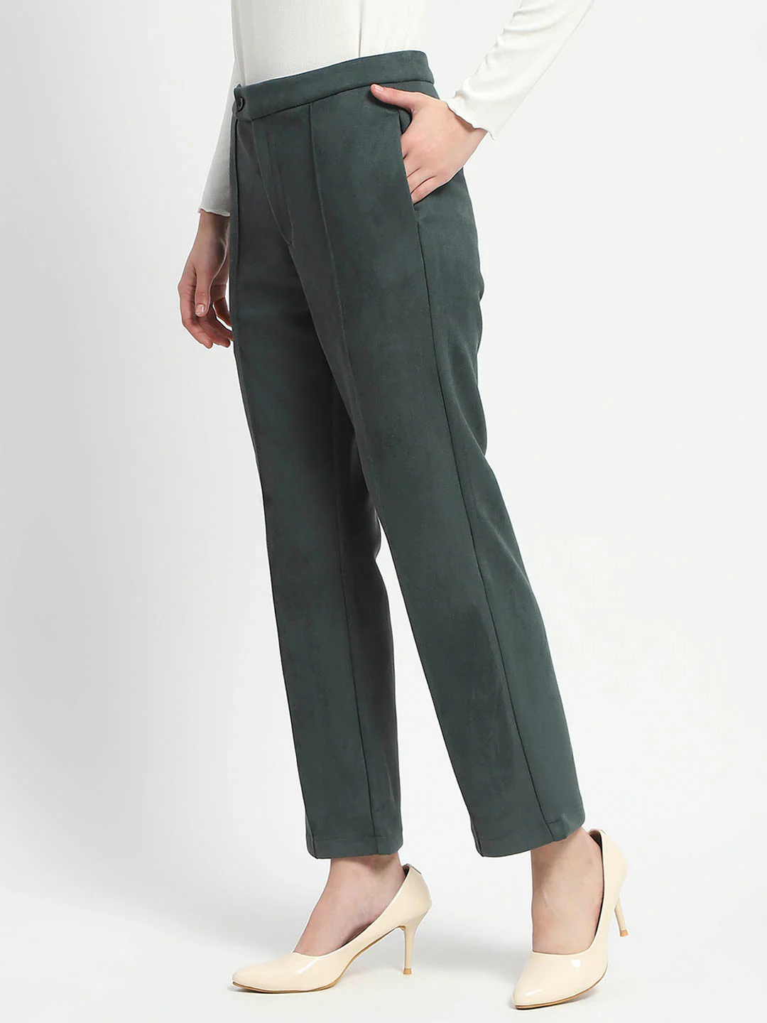 Madame Solid Green Pleated Gurkha Trousers - Image 4