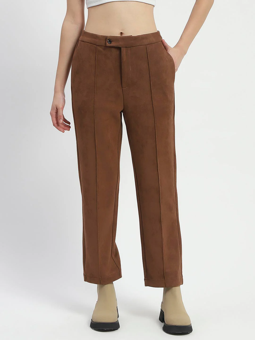 Madame Solid Tan Pleated Gurkha Trousers