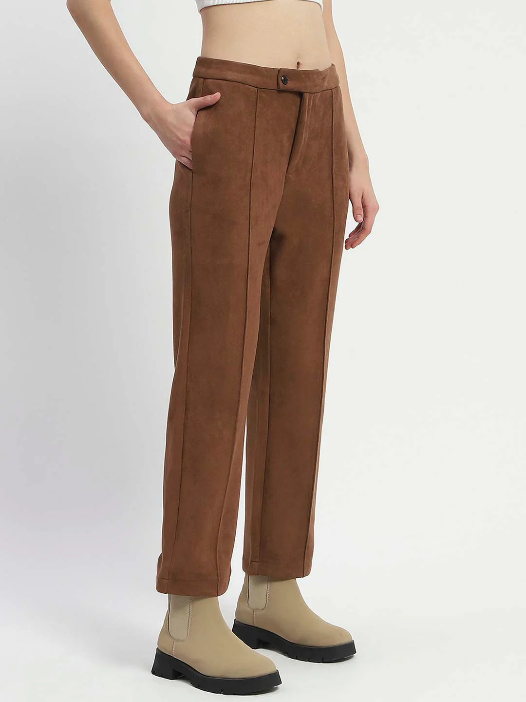 Madame Solid Tan Pleated Gurkha Trousers - Image 3