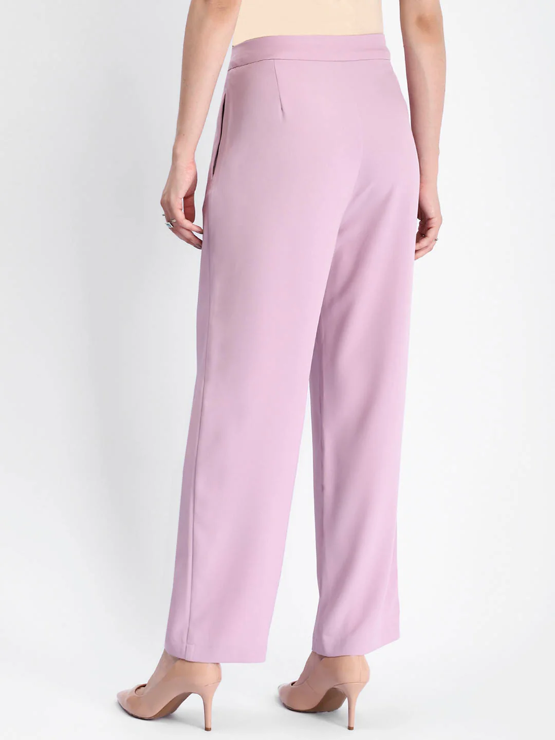Madame Solid Straight Buttoned Mauve Trousers - Image 5