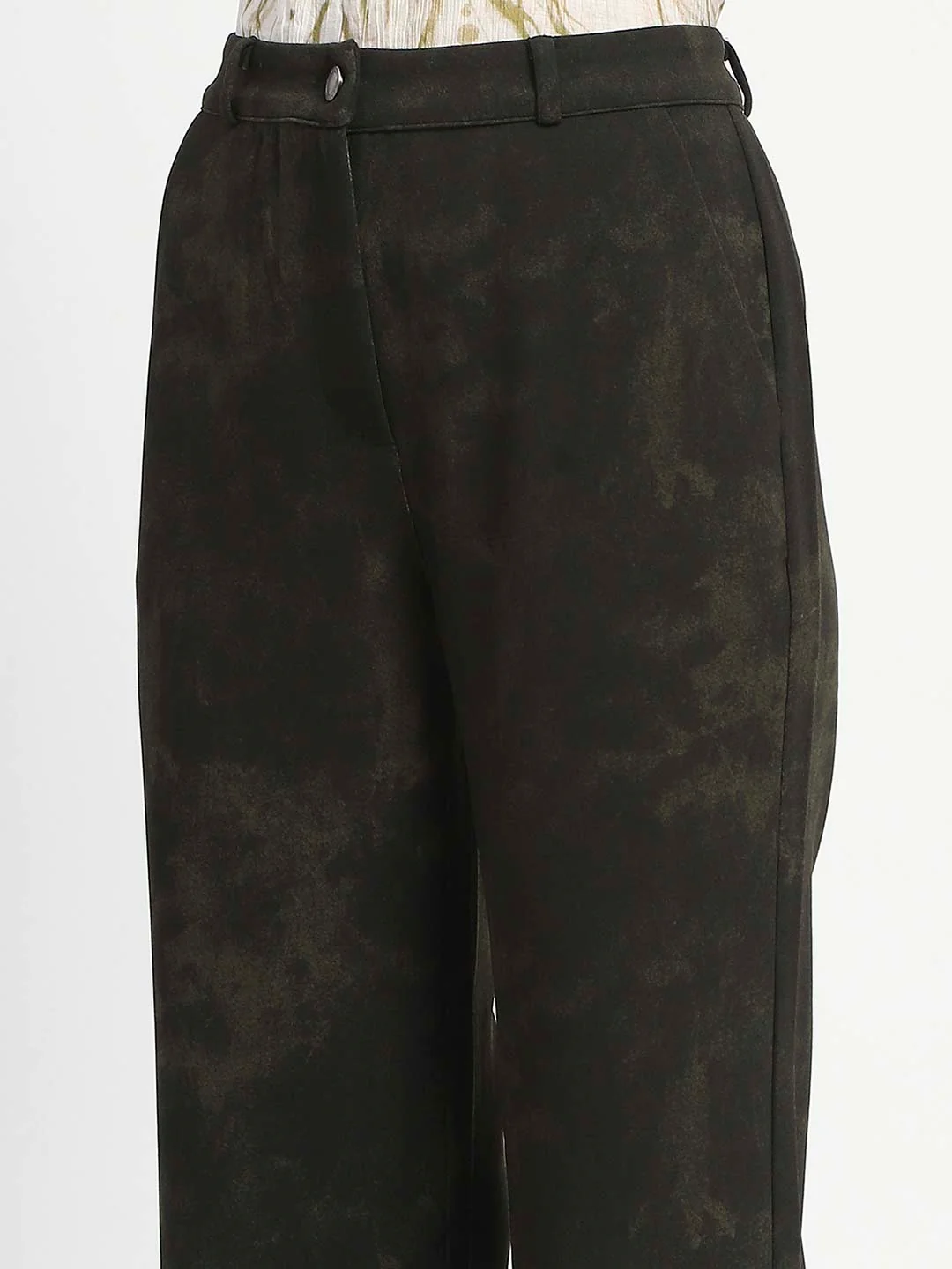 Madame Jacquard Straight Fit Flared Green Trousers - Image 6