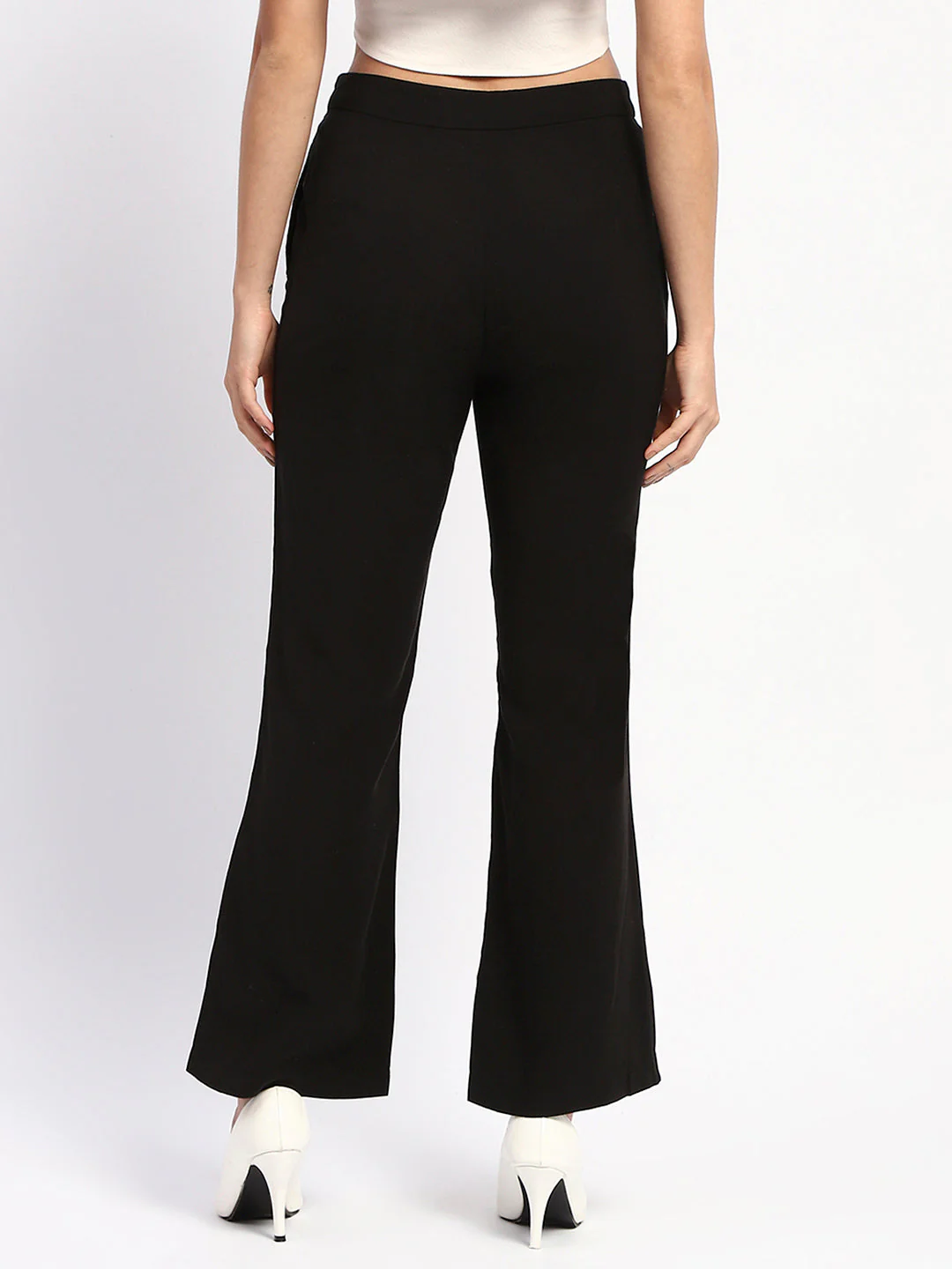 Madame Pleated Solid Black Flared Trousers - Image 5