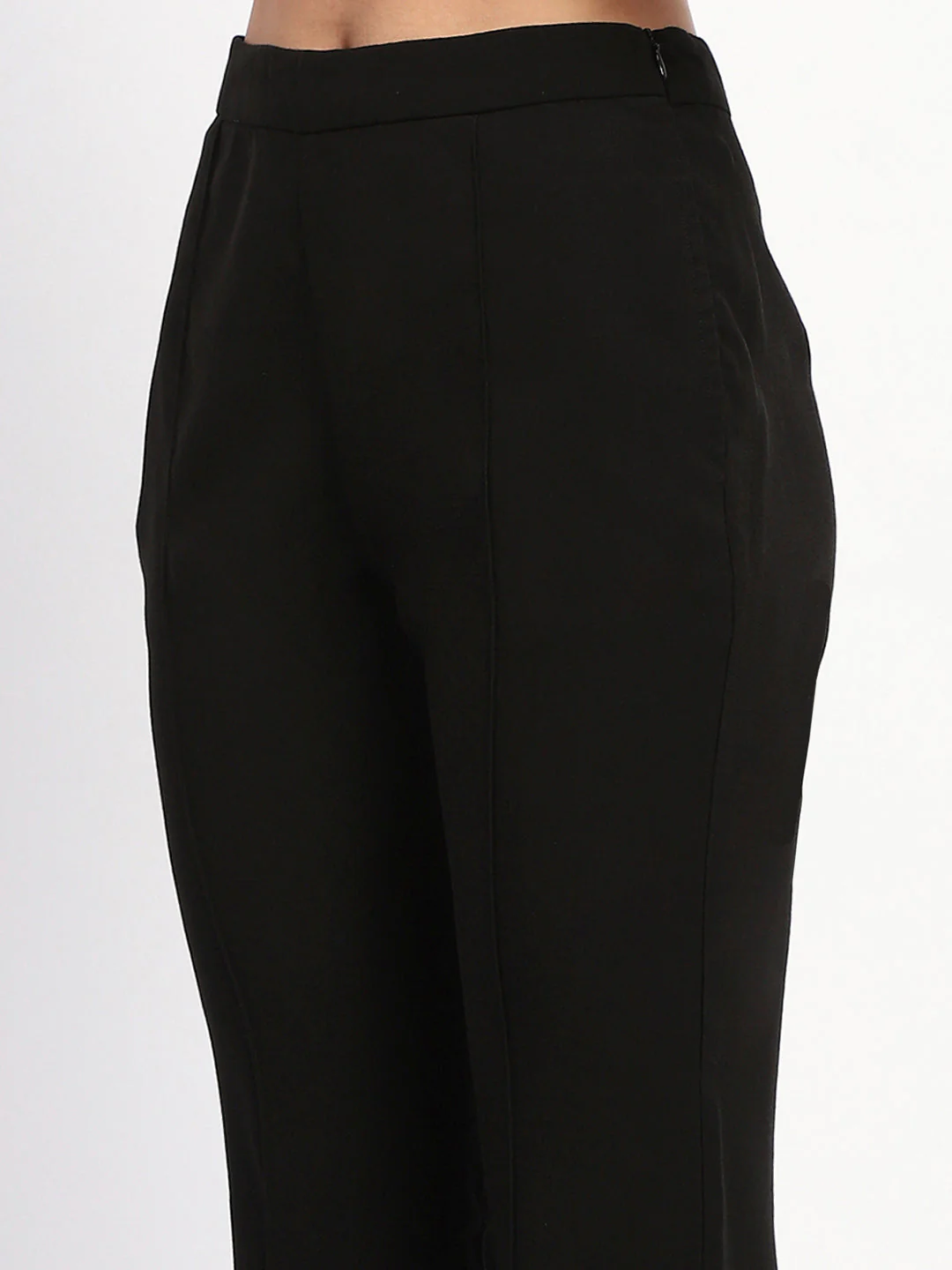 Madame Pleated Solid Black Flared Trousers - Image 6