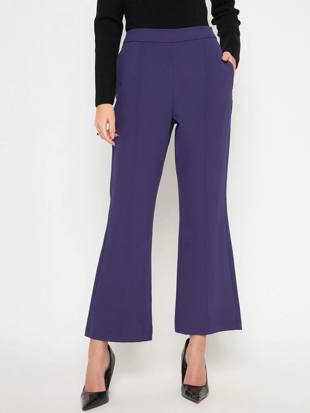 Madame Pleated Flared Purple Trousers - Image 4