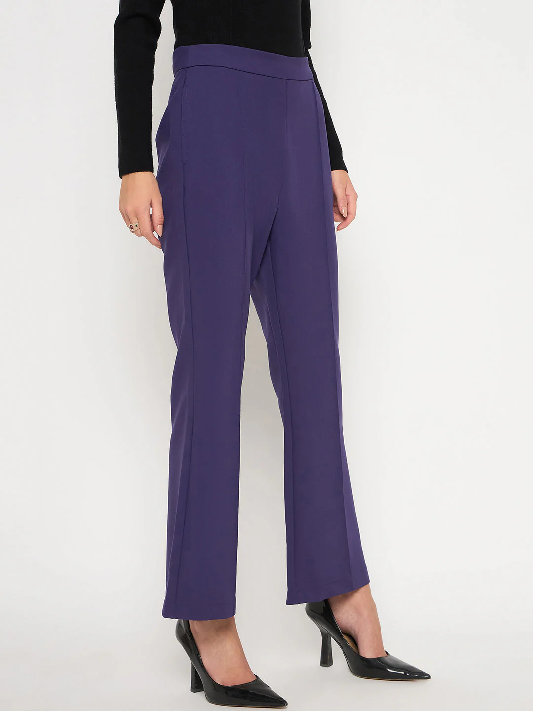 Madame Pleated Flared Purple Trousers - Image 5