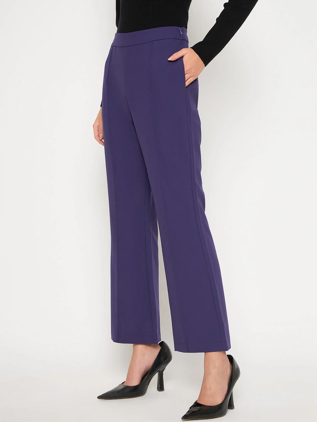 Madame Pleated Flared Purple Trousers - Image 6