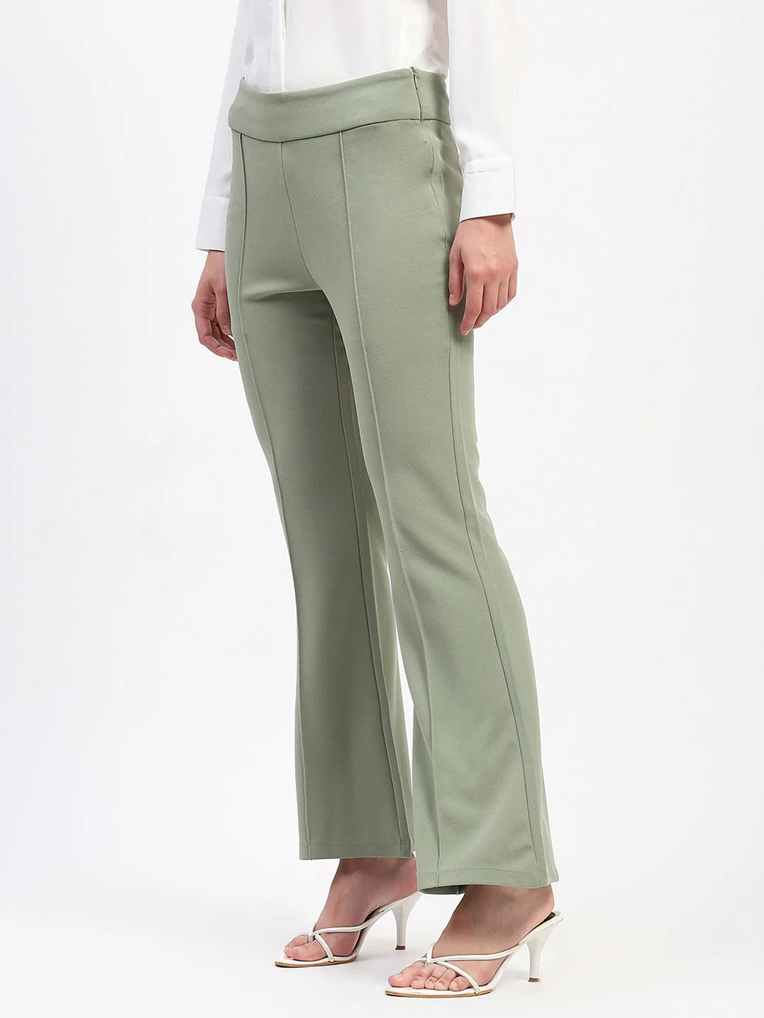 Madame Pleated Elasticated Waist Solid Mint Trousers - Image 4