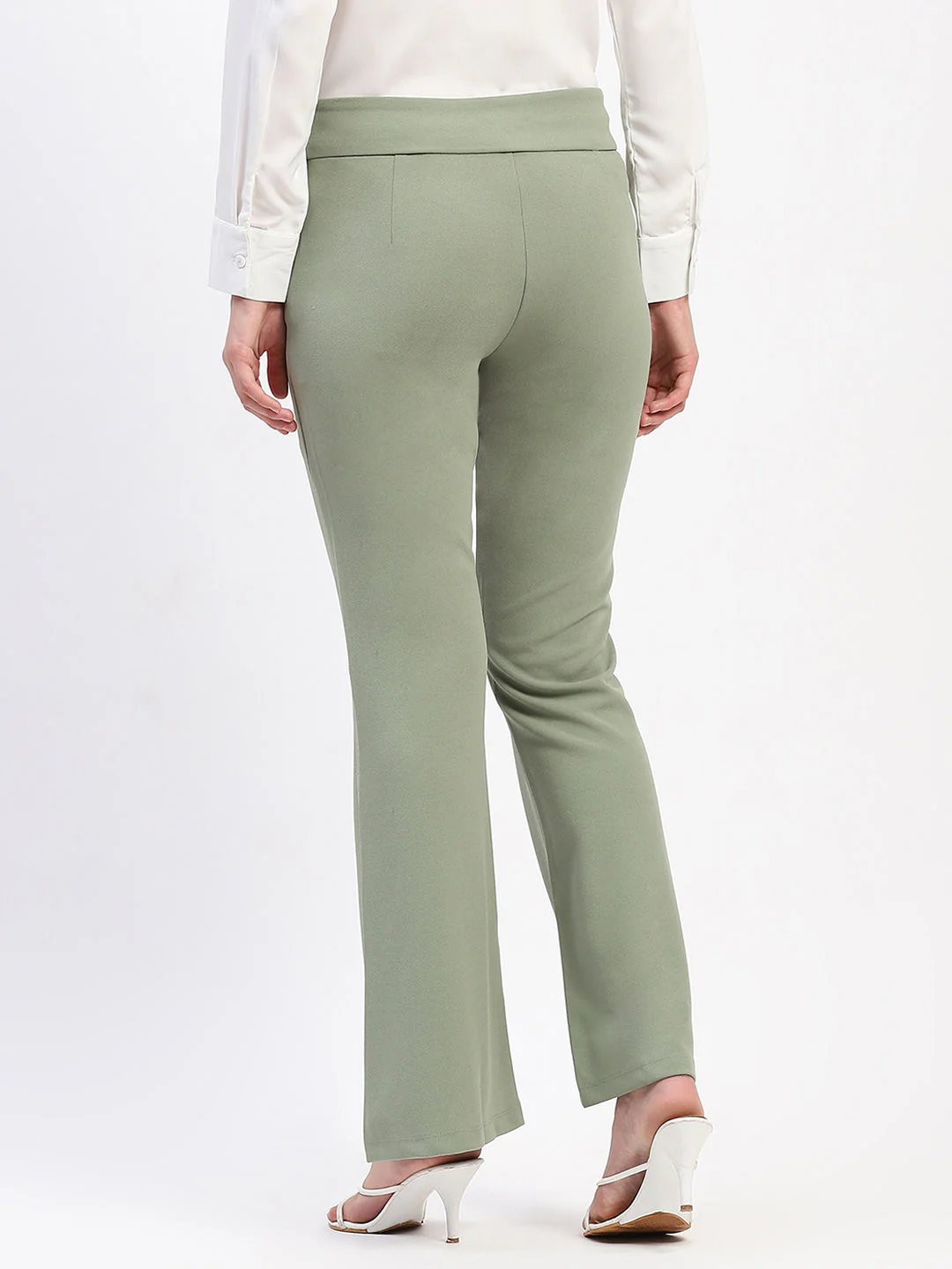 Madame Pleated Elasticated Waist Solid Mint Trousers - Image 5