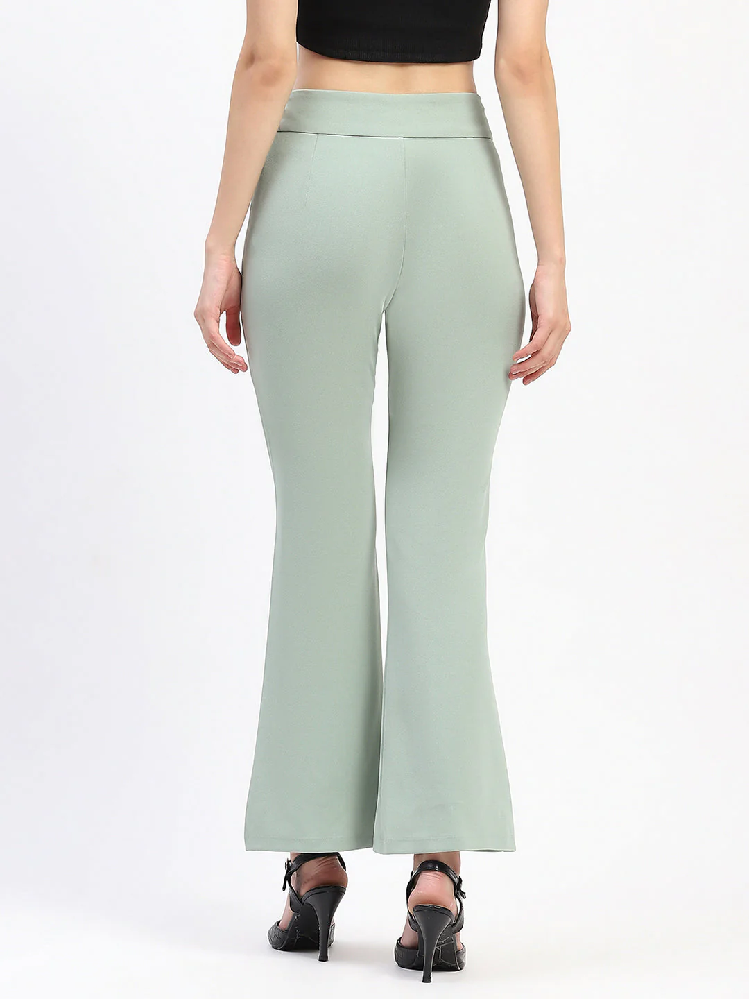 Madame Pleated Elasticated Waist Solid Moss Green Trousers - Image 5
